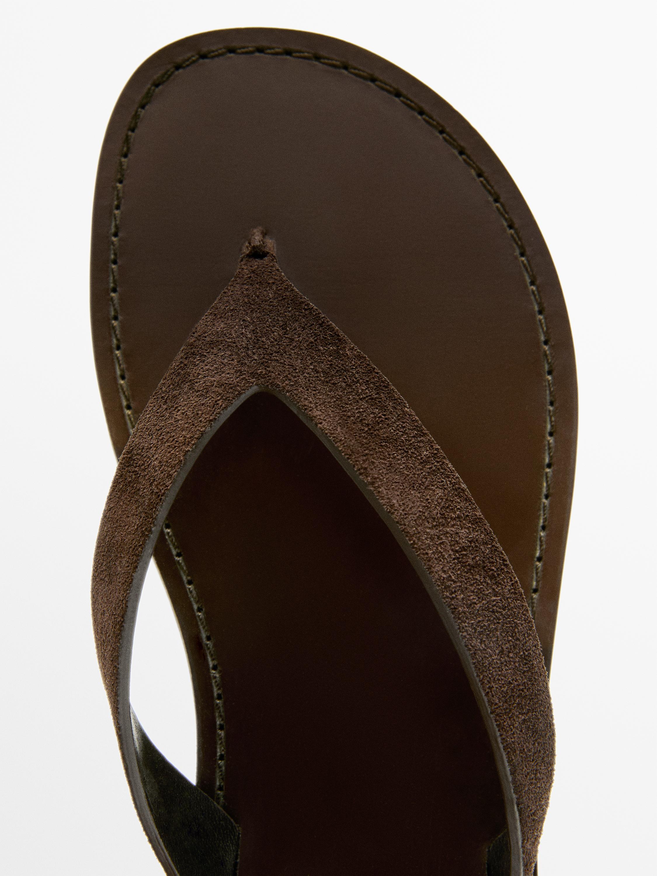 Leather toe divider sandals — BROWN