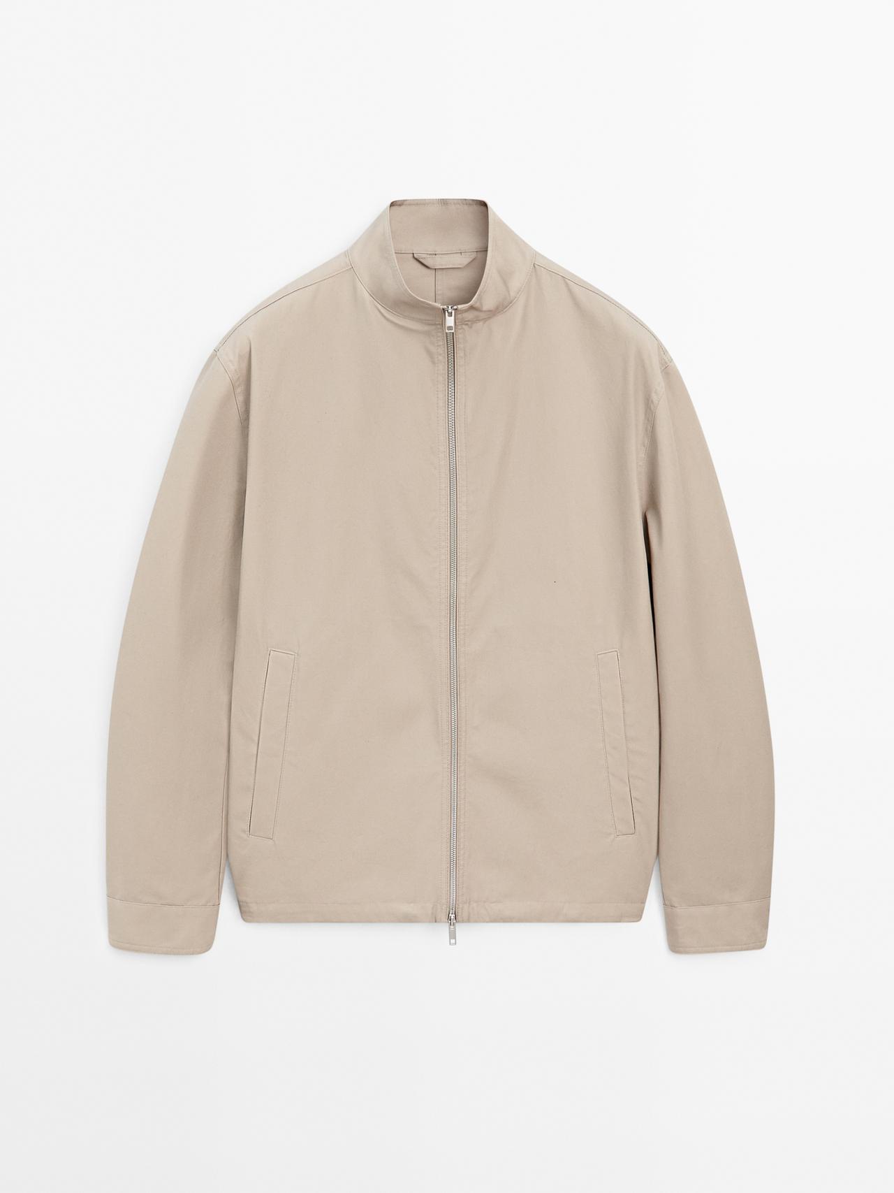 Massimo Dutti - Herre - Jakke I 100 % Bomuld Med Lynlås - Stenfarvet - L