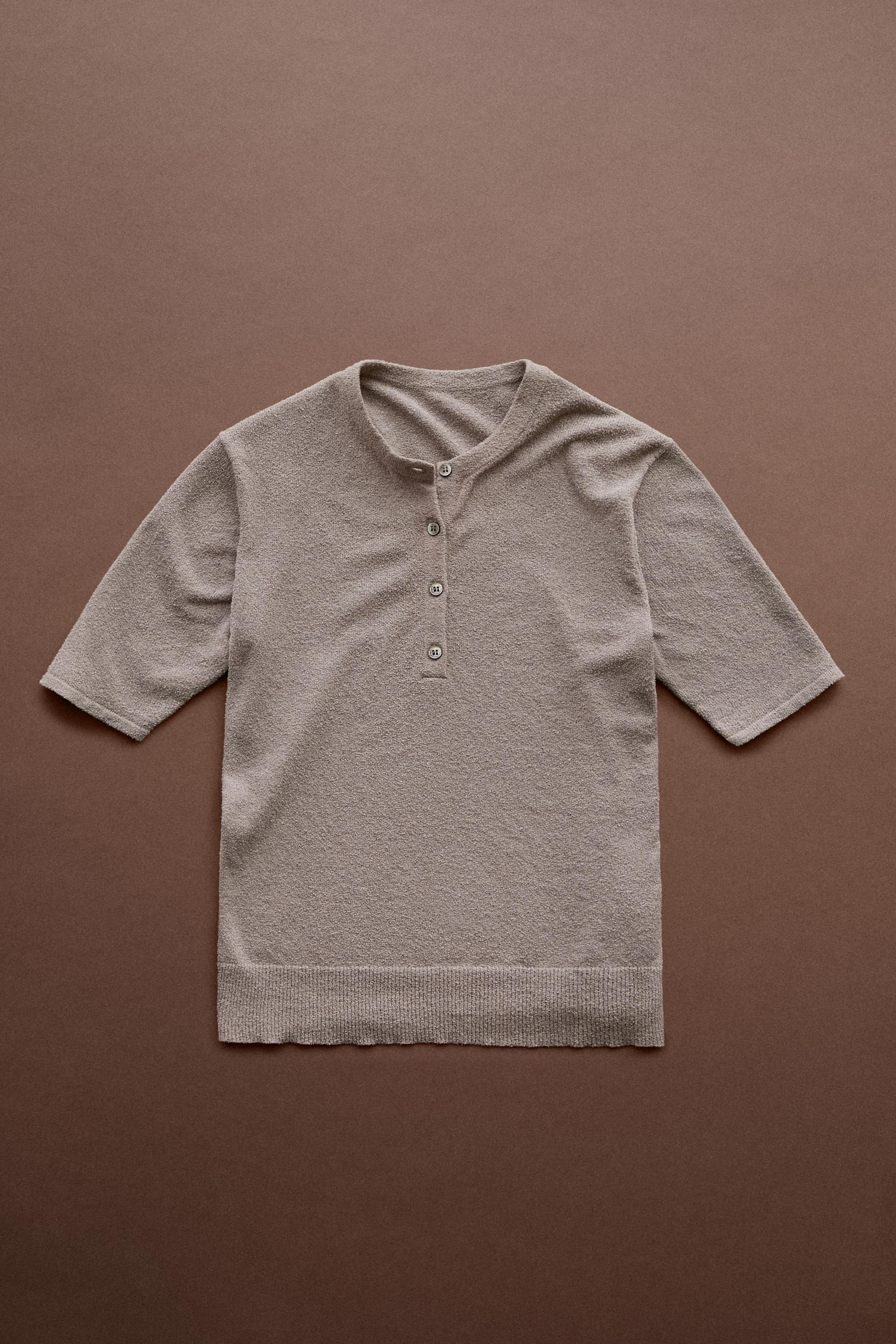 STUDIO Cotton Blend Button-Front Knit Sweater — MOLE BROWN