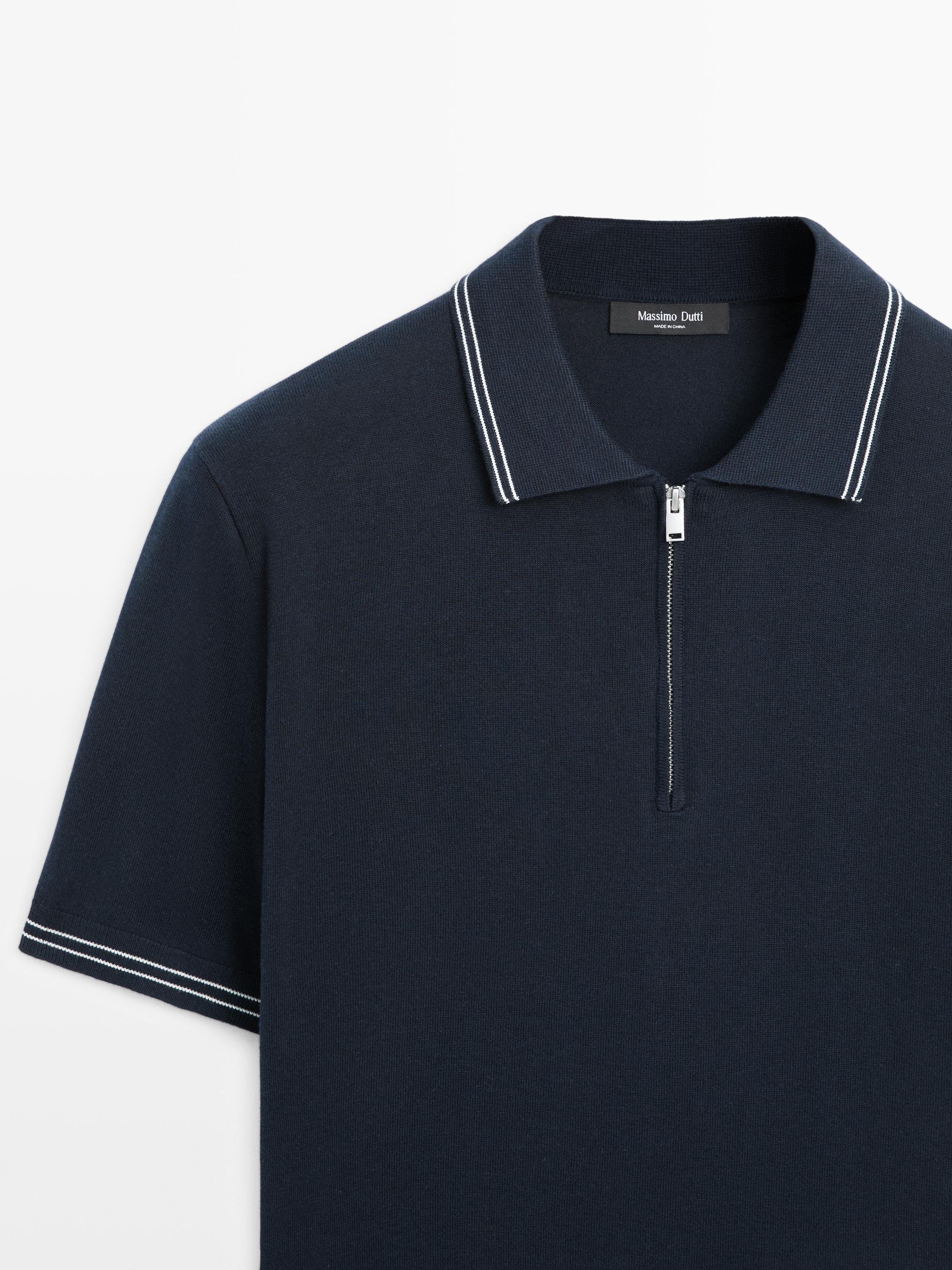 Knit polo sweater with collar detail