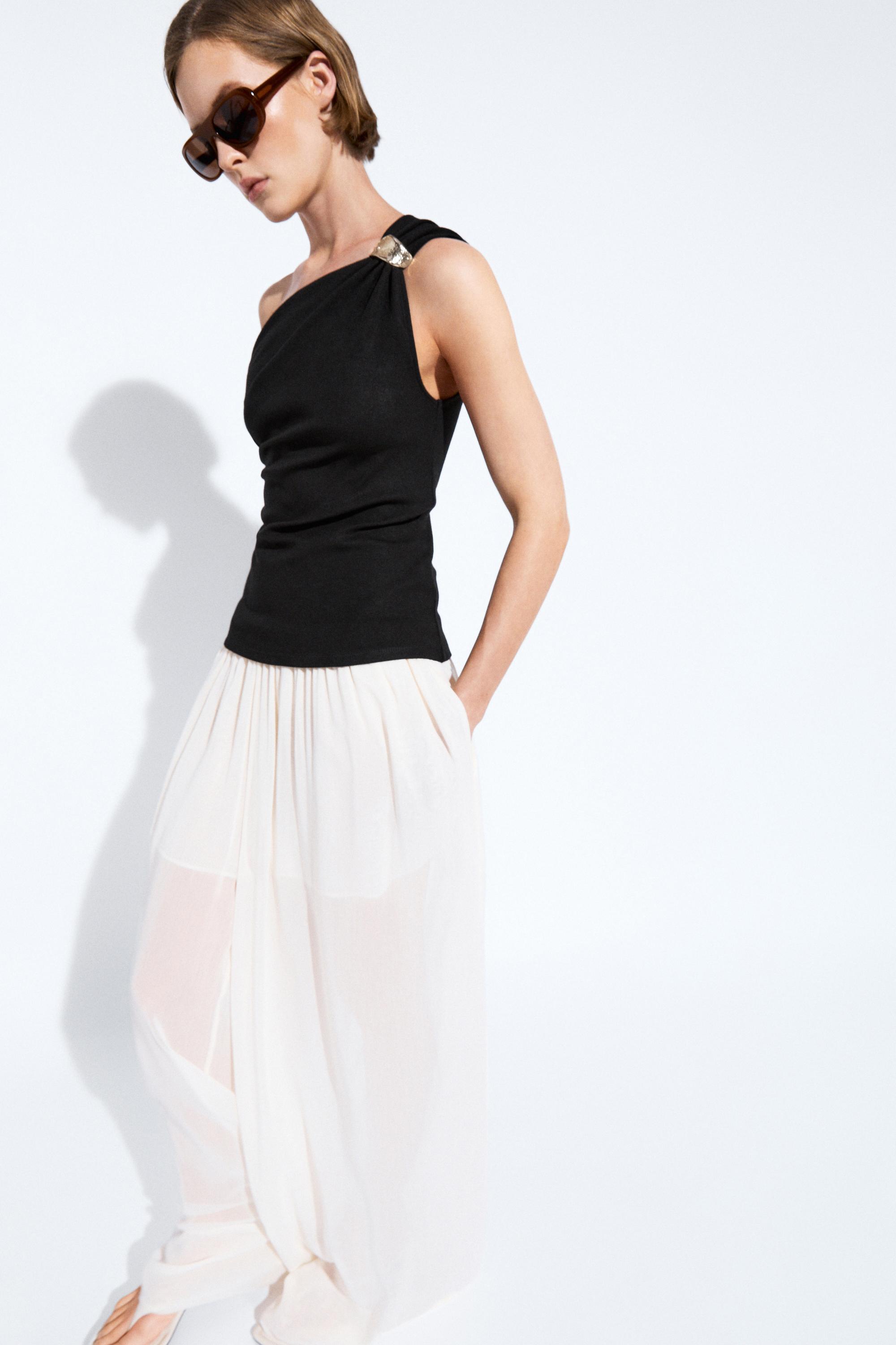 Semi-sheer flowing wide-leg pants — Off white