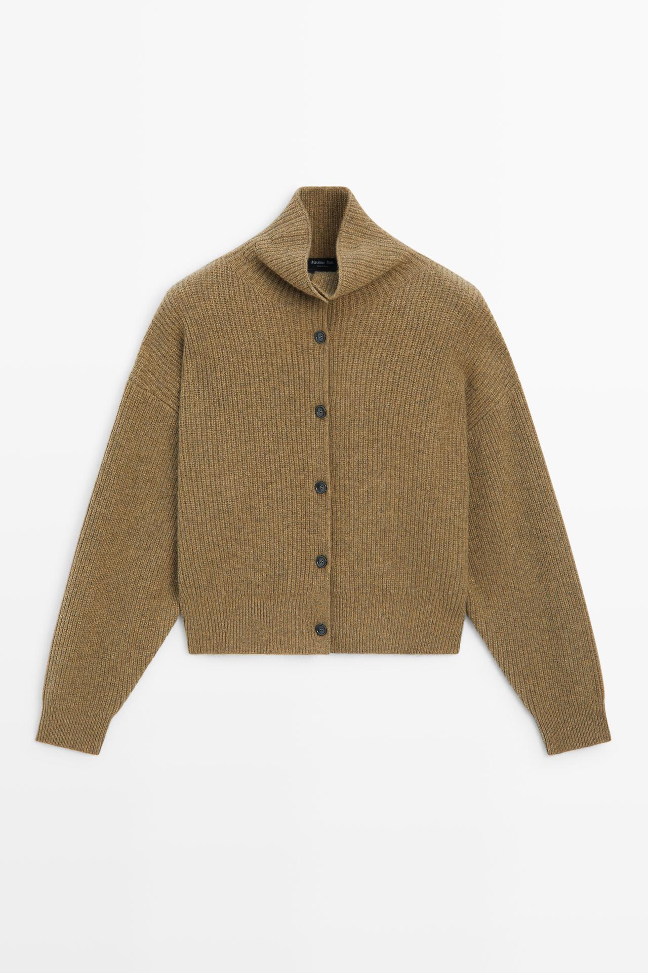 100% wool purl funnel neck cardigan — OIL
