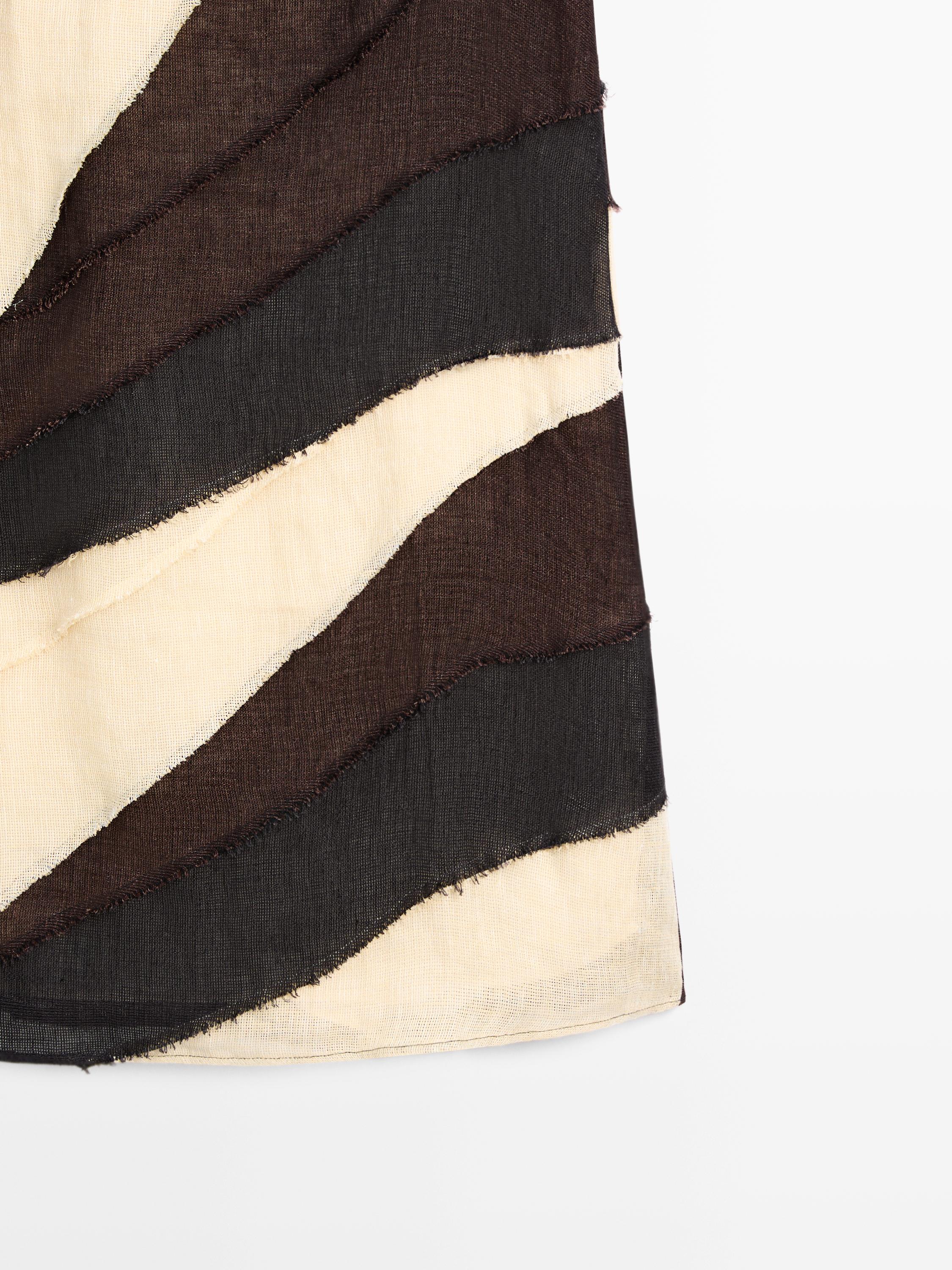 Katmanlı kontrast keten midi etek