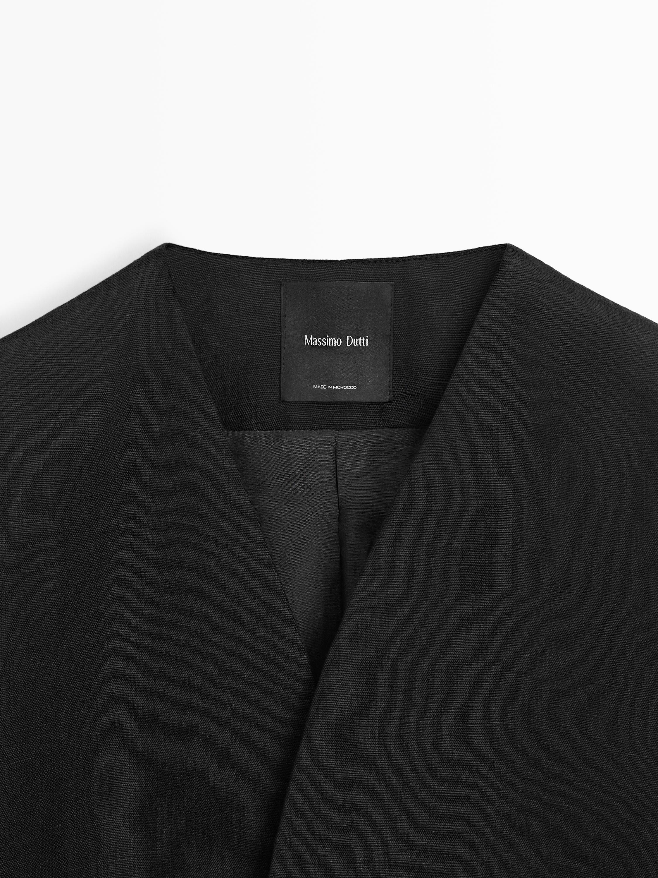 100% linen lapelless blazer — BLACK