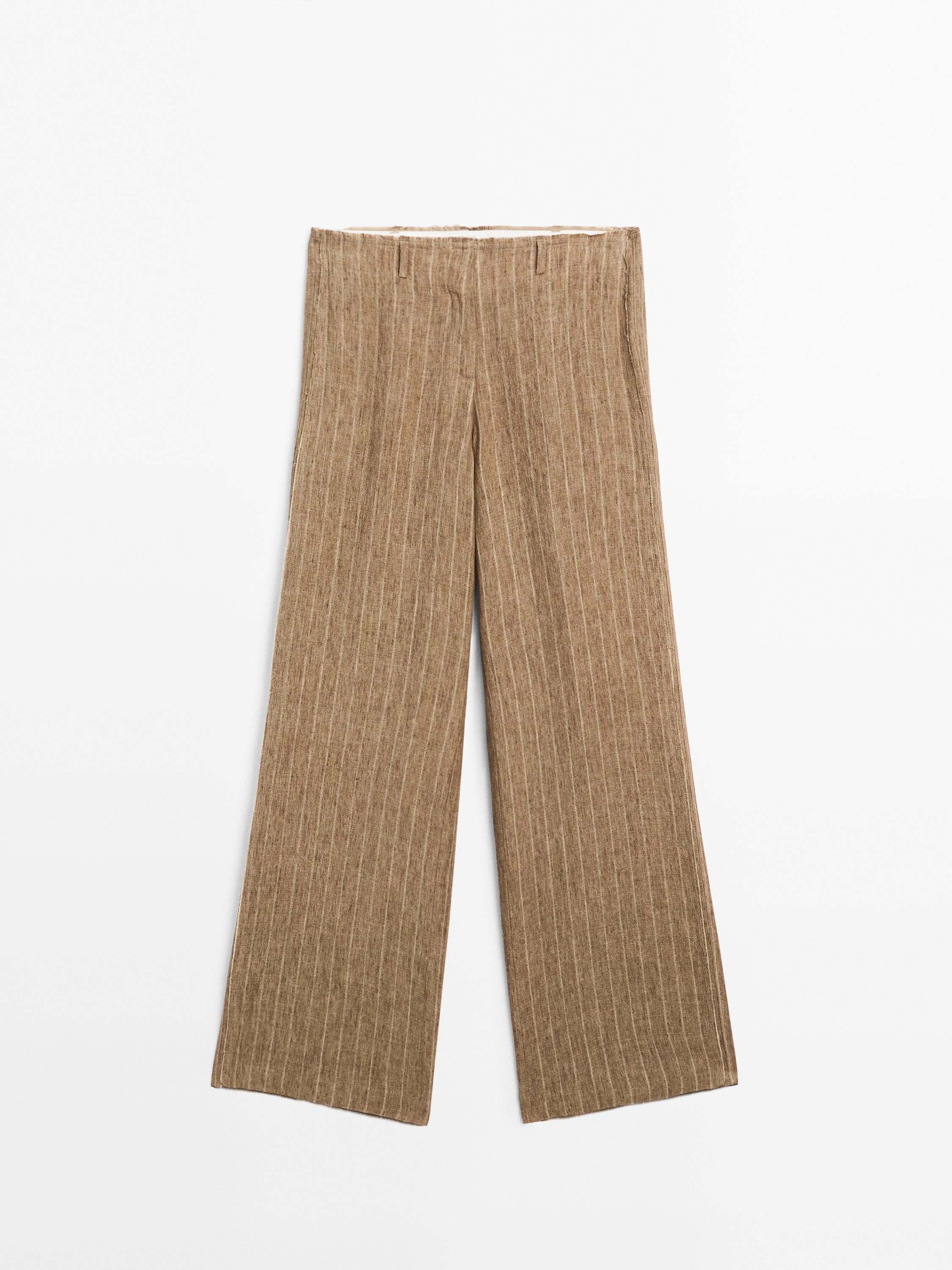 100% linen striped flowing trousers