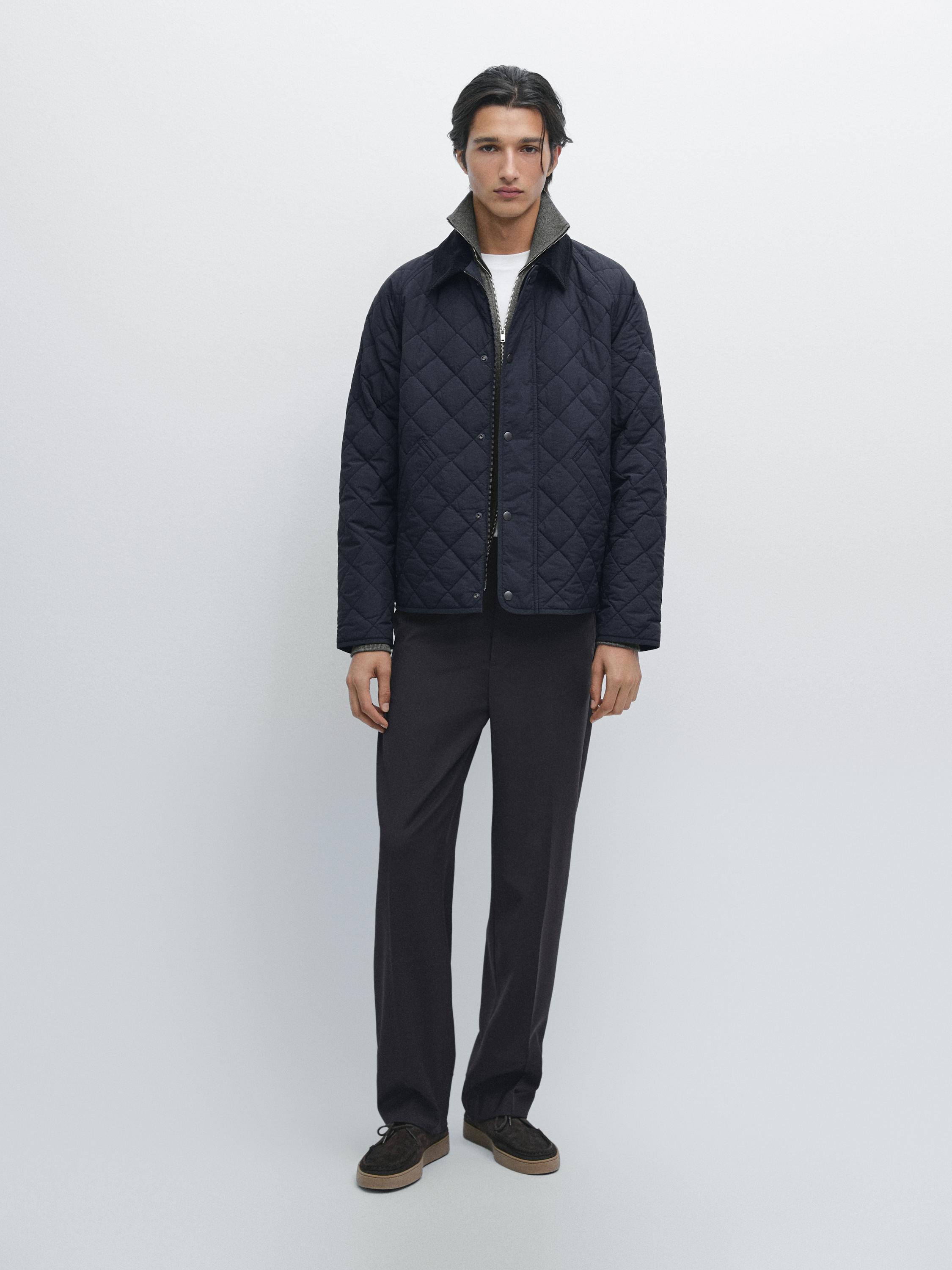 Quilted jacket with corduroy collar DARK NAVY