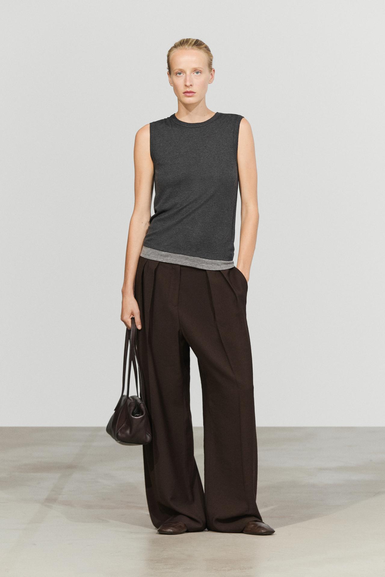 Wool blend double-layer T-shirt — DARK GREY