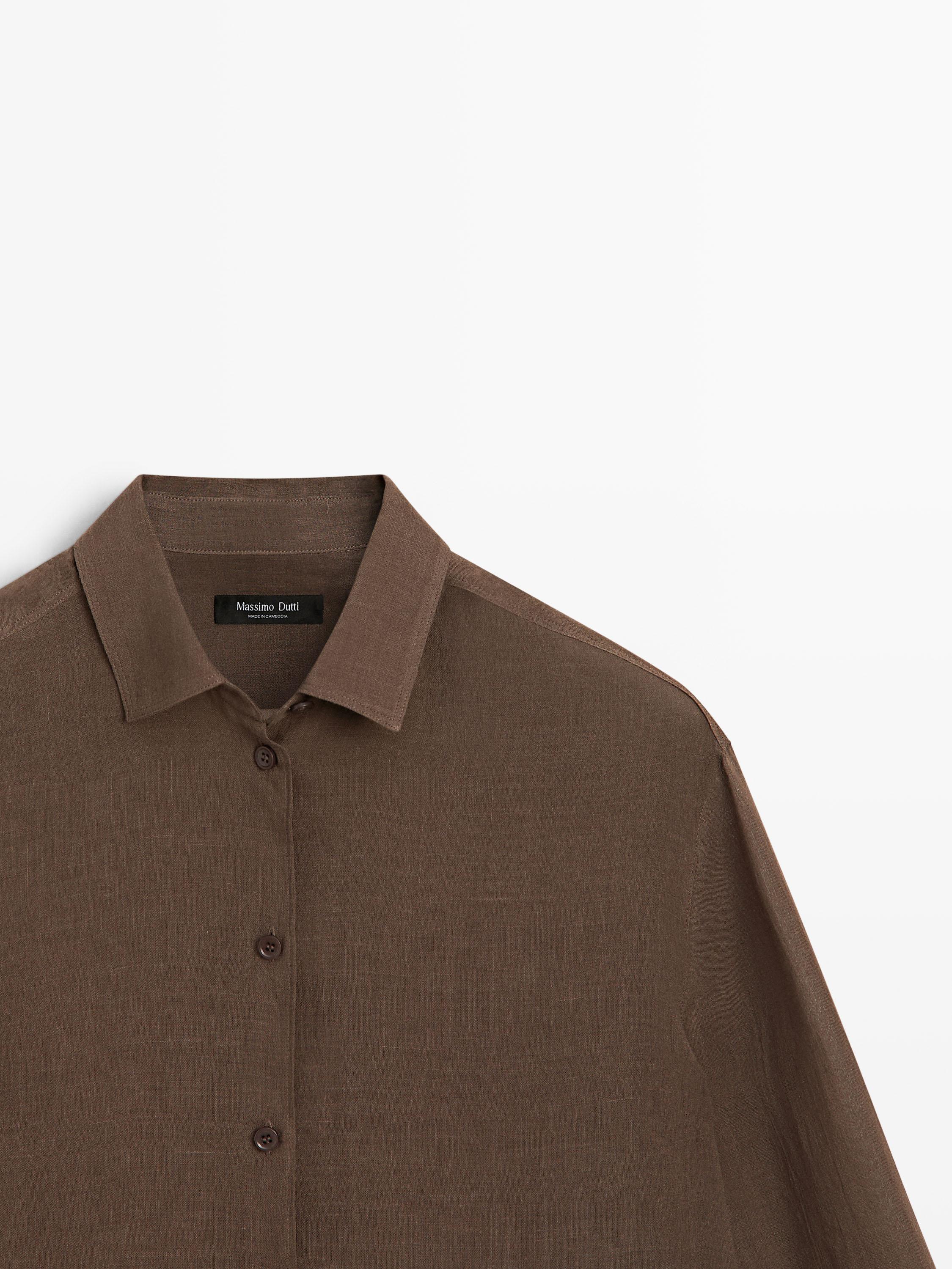 Flowing shirt with shirt collar — BROWN