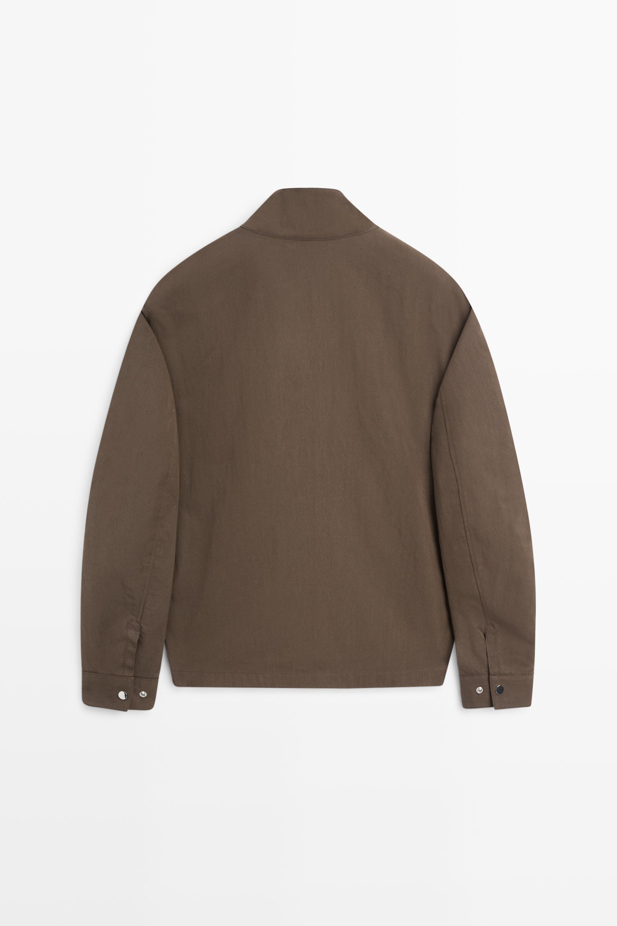 Cotton blend high-neck jacket — Chocolate