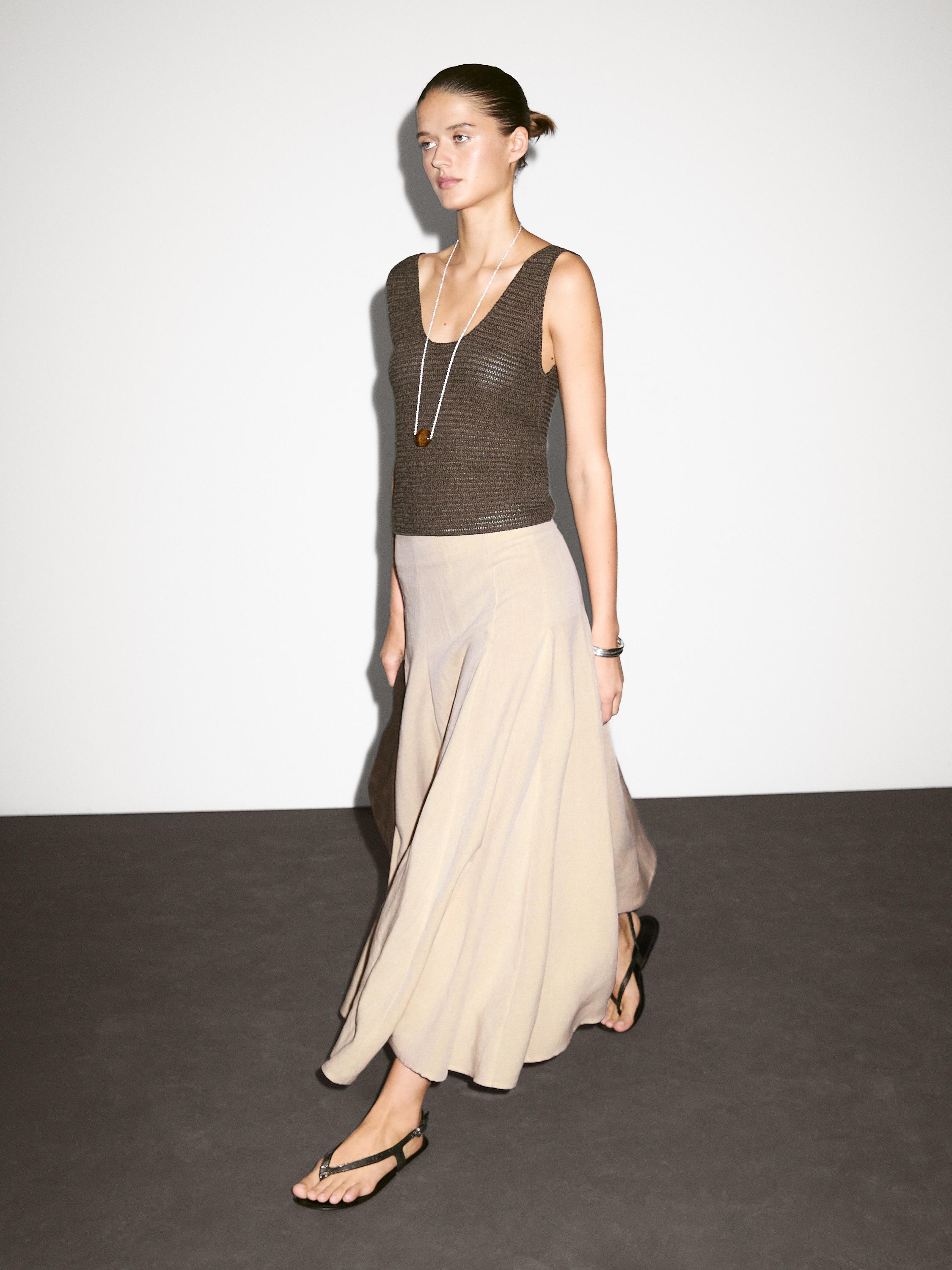Flared midi skirt with linen