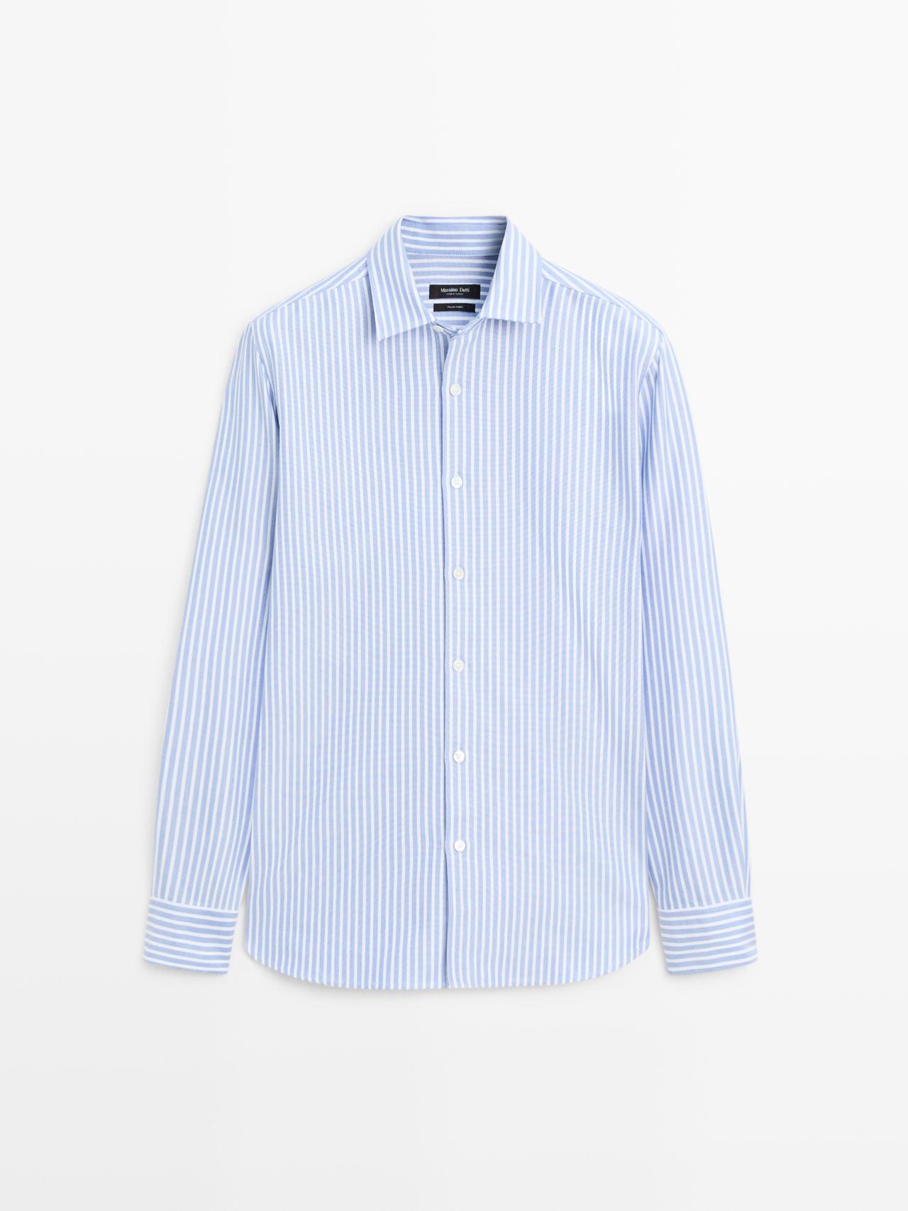 Massimo Dutti - Herre - Stribet, Regular Fit Oxfordskjorte - Himmelblå - M