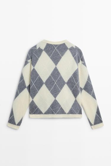 Wool blend argyle knit sweater — GREY 6