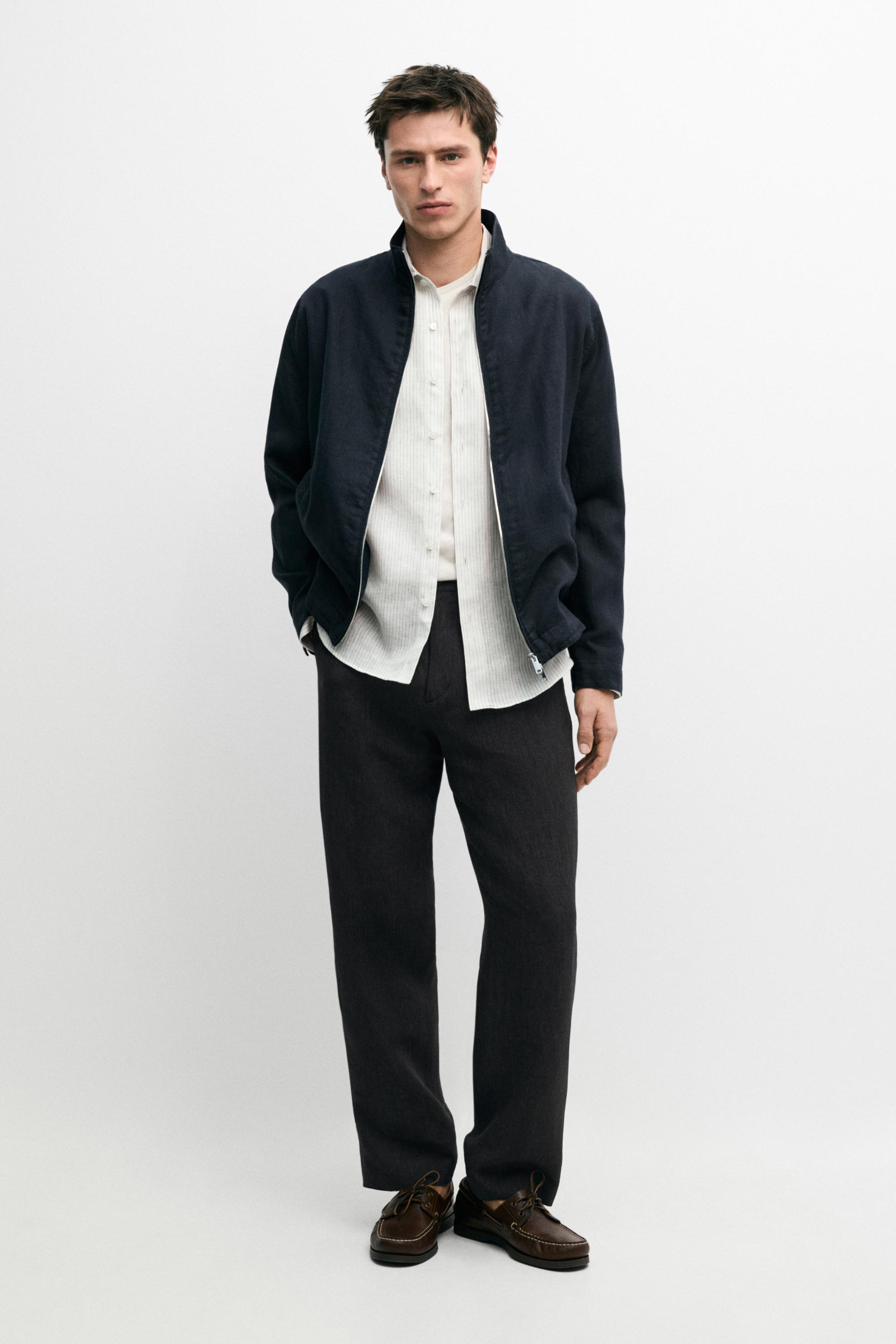 Linen bomber jacket — NAVY BLUE
