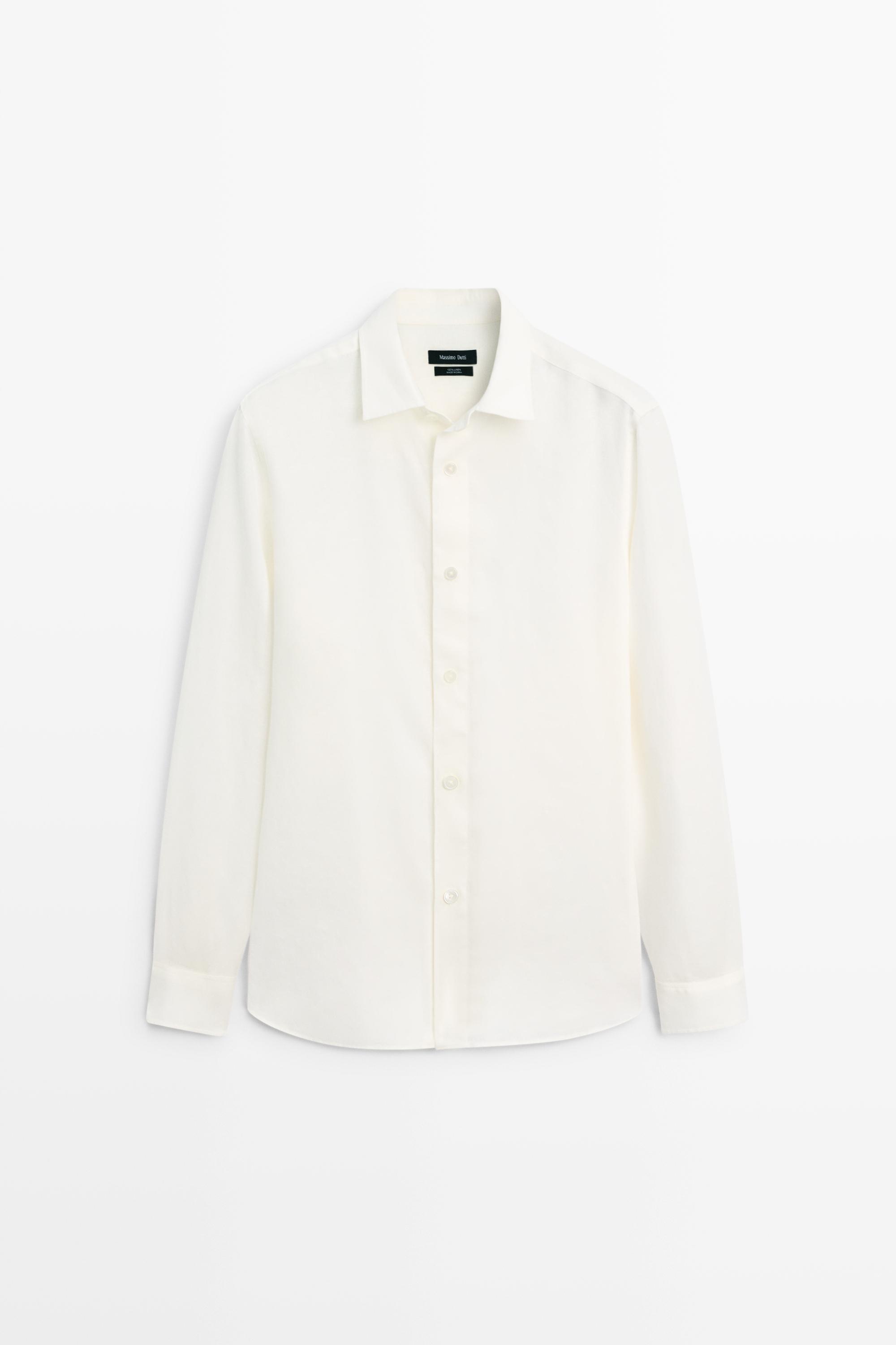 100% linen regular fit shirt — CREAM