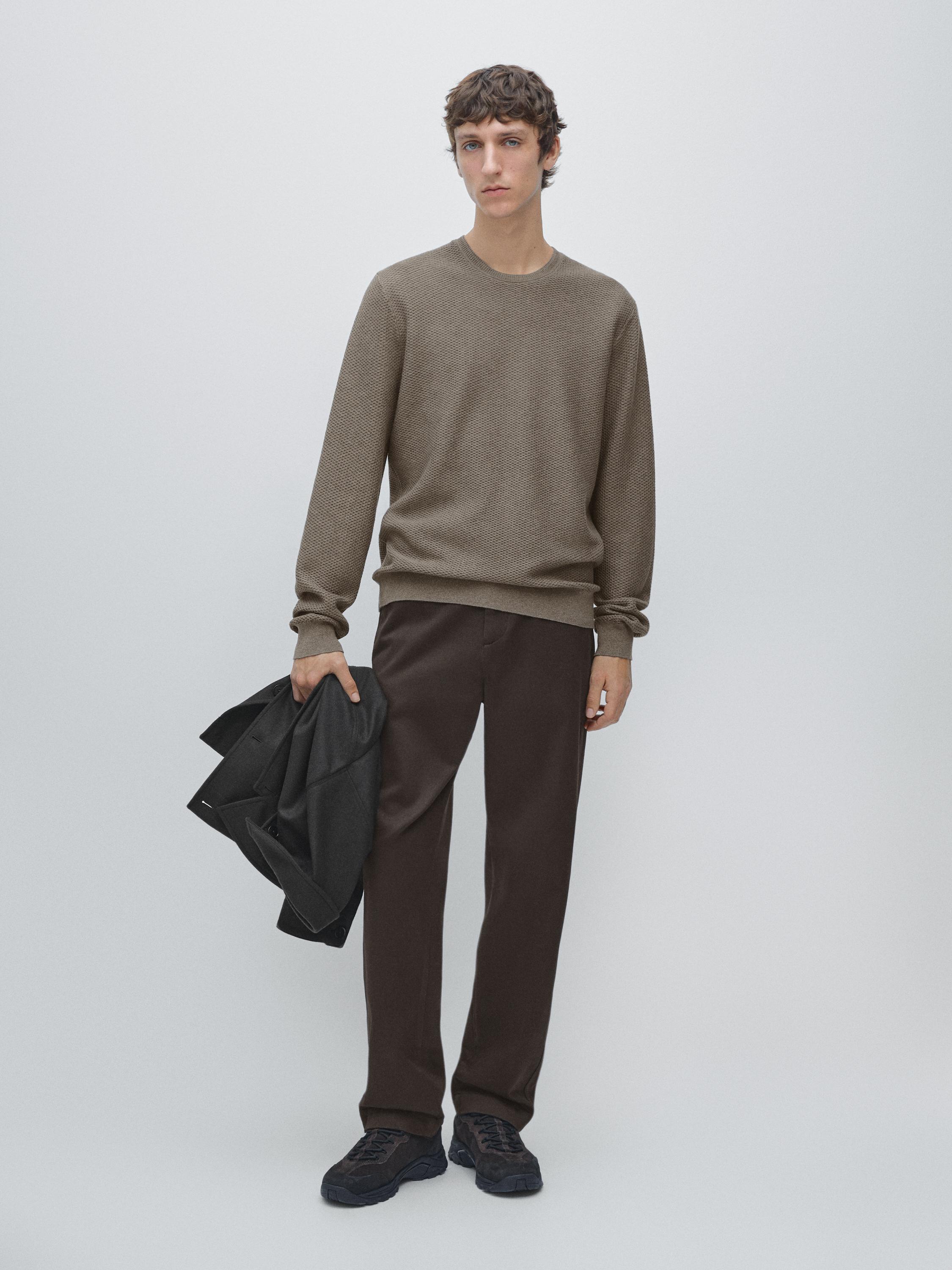 Textured cotton blend knit sweater