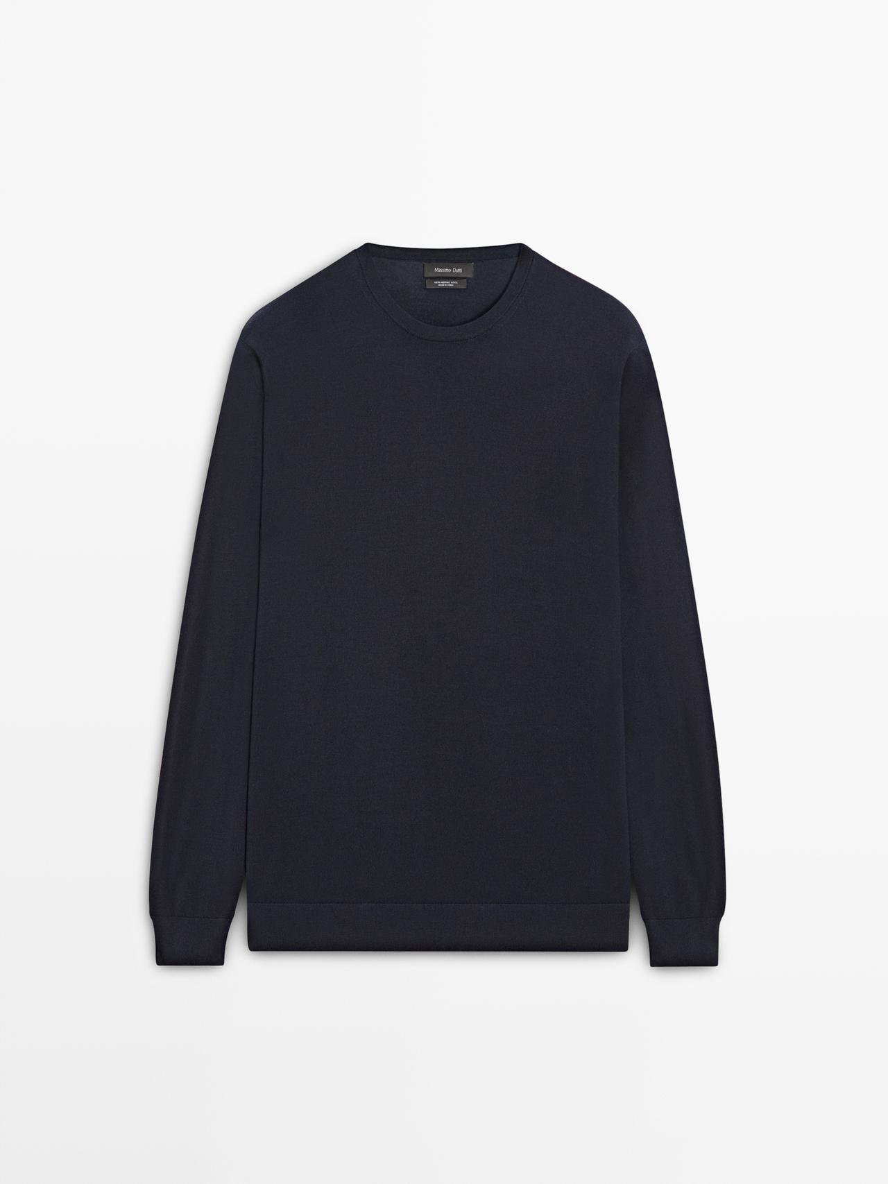 Massimo Dutti - Herre - Striktrøje I 100 % Merinould - Marineblå - Xl