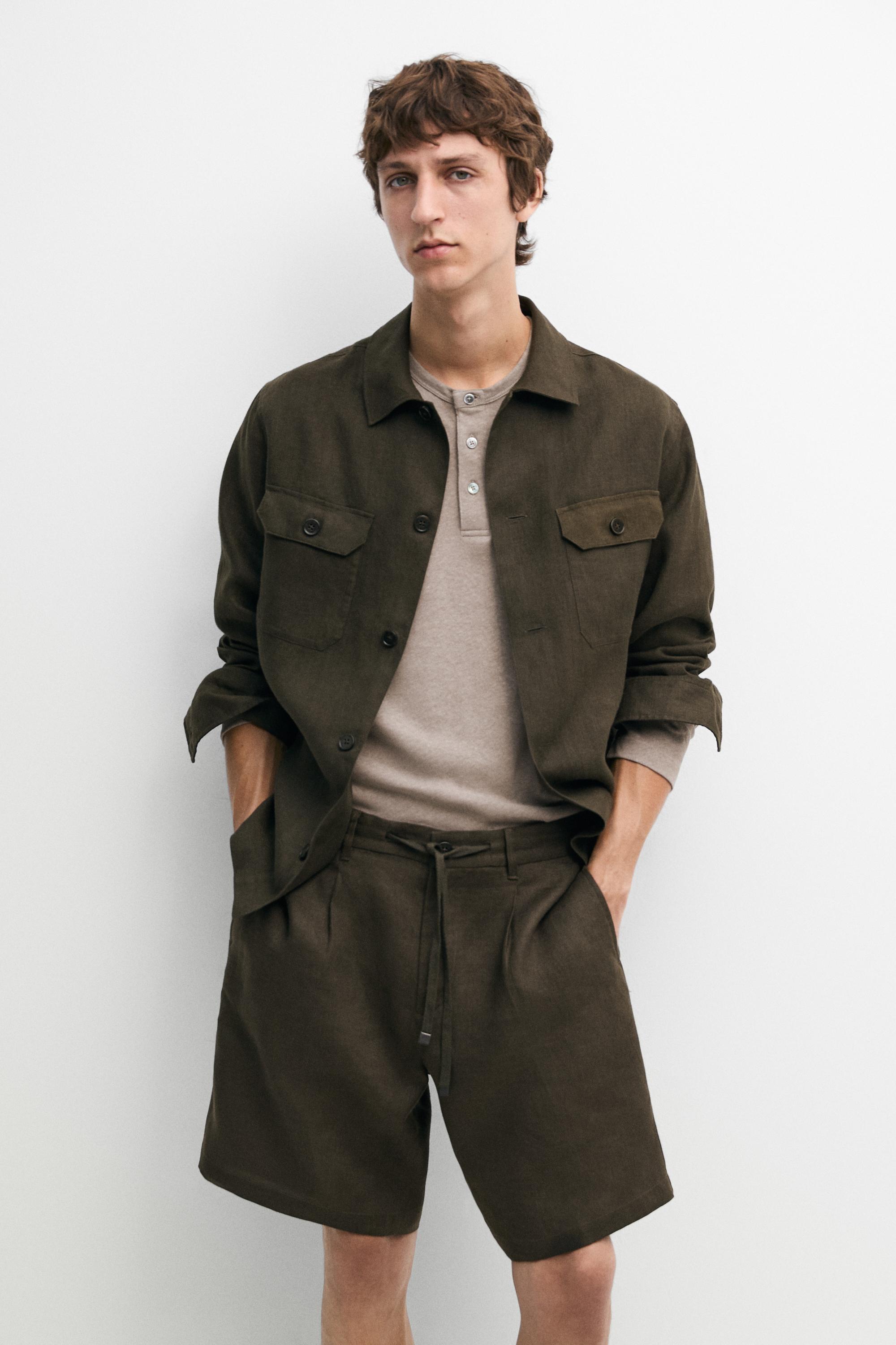Linen co-ord elastic waist Bermuda shorts — DARK GREEN