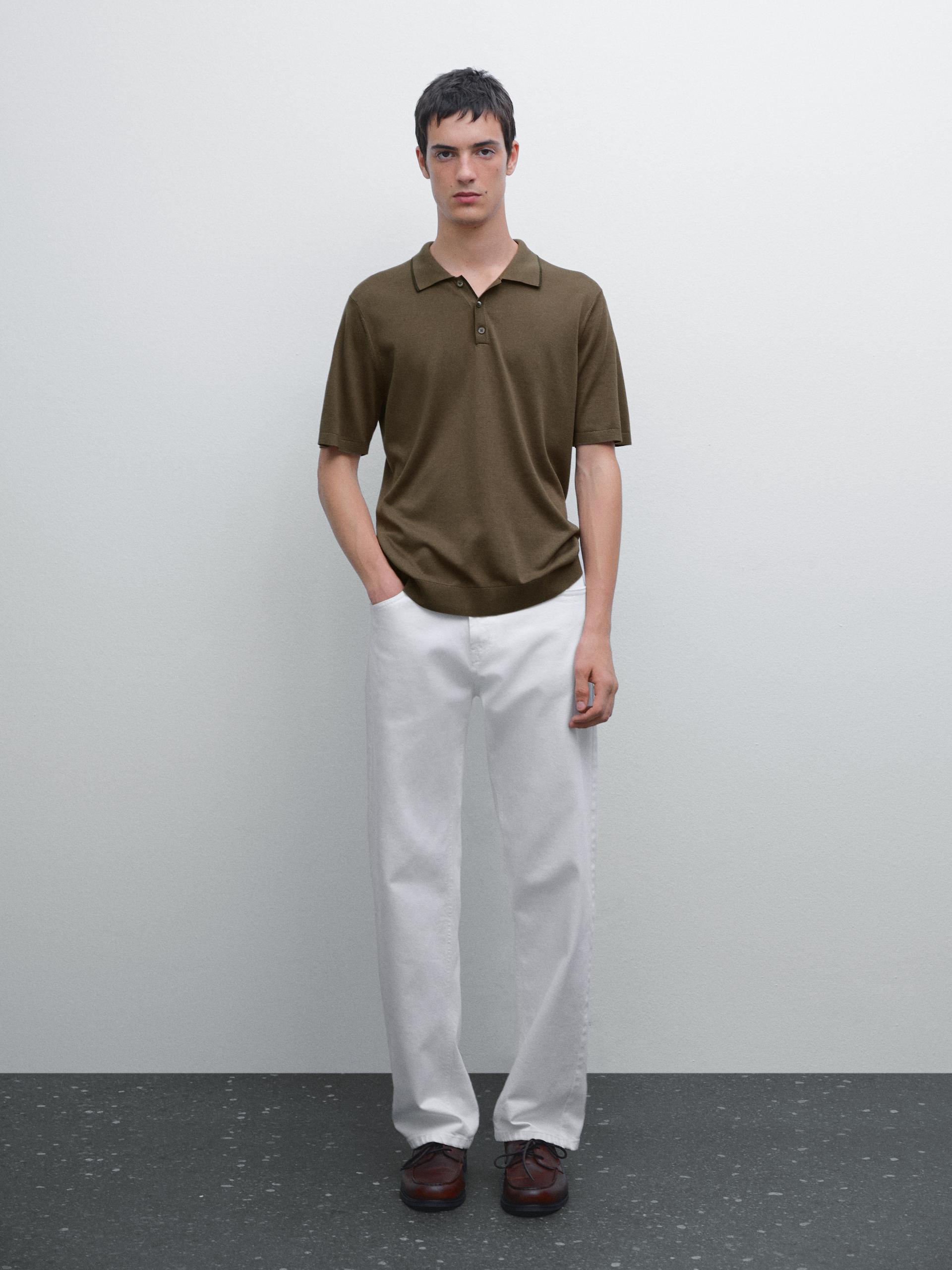 Polo En Maille Avec Col Coloré - Beige - S - Massimo Dutti - Homme