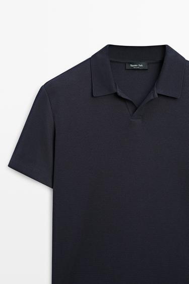 Textured 100% cotton polo shirt — DARK BLUE 4