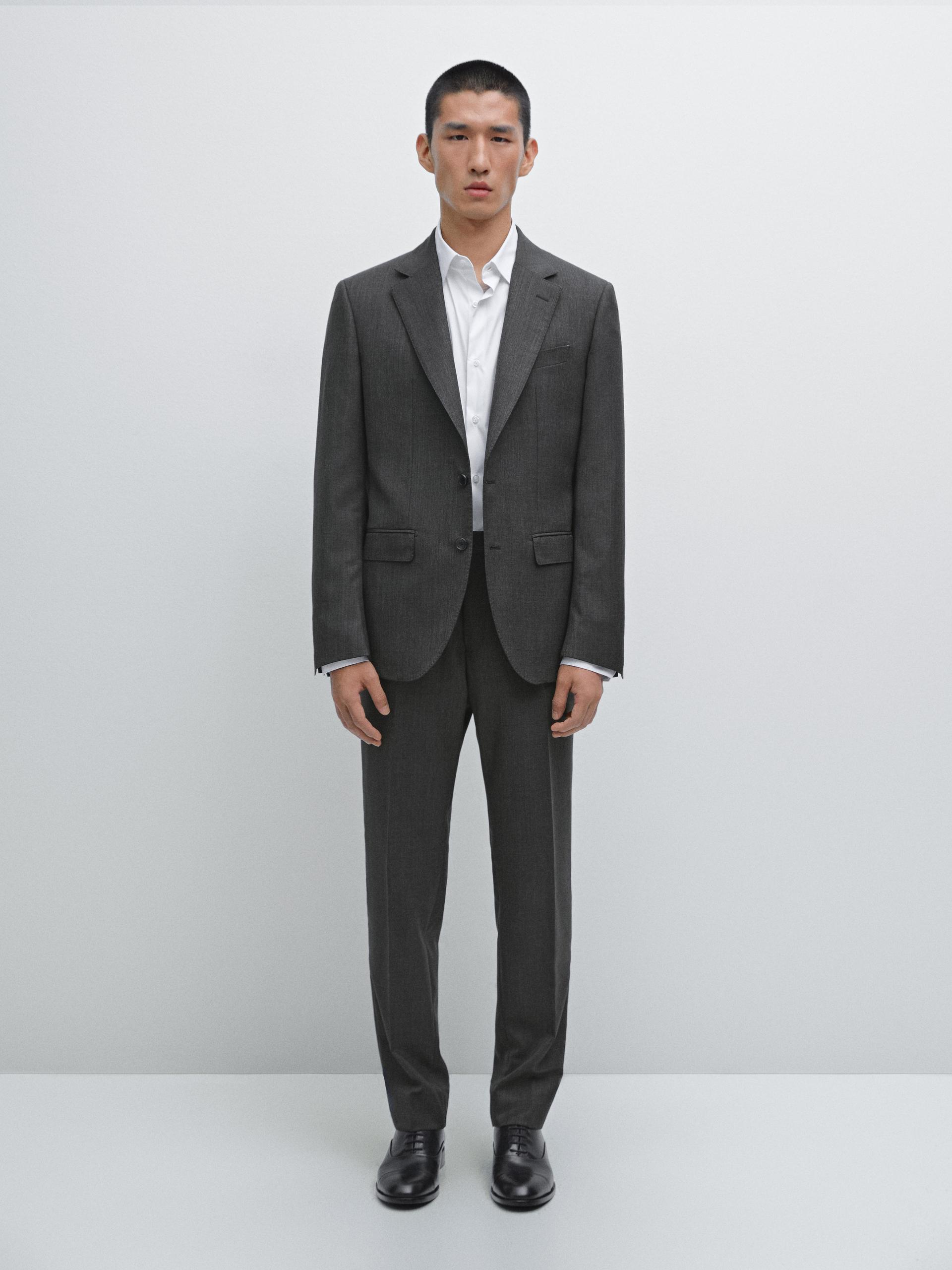 Pantaloni Da Completo 100% Lana - Grigio Marengo - 42 (It 48) - Massimo Dutti - Maschile