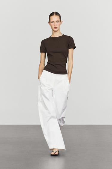 Ribbed short sleeve T-shirt — BROWN 1