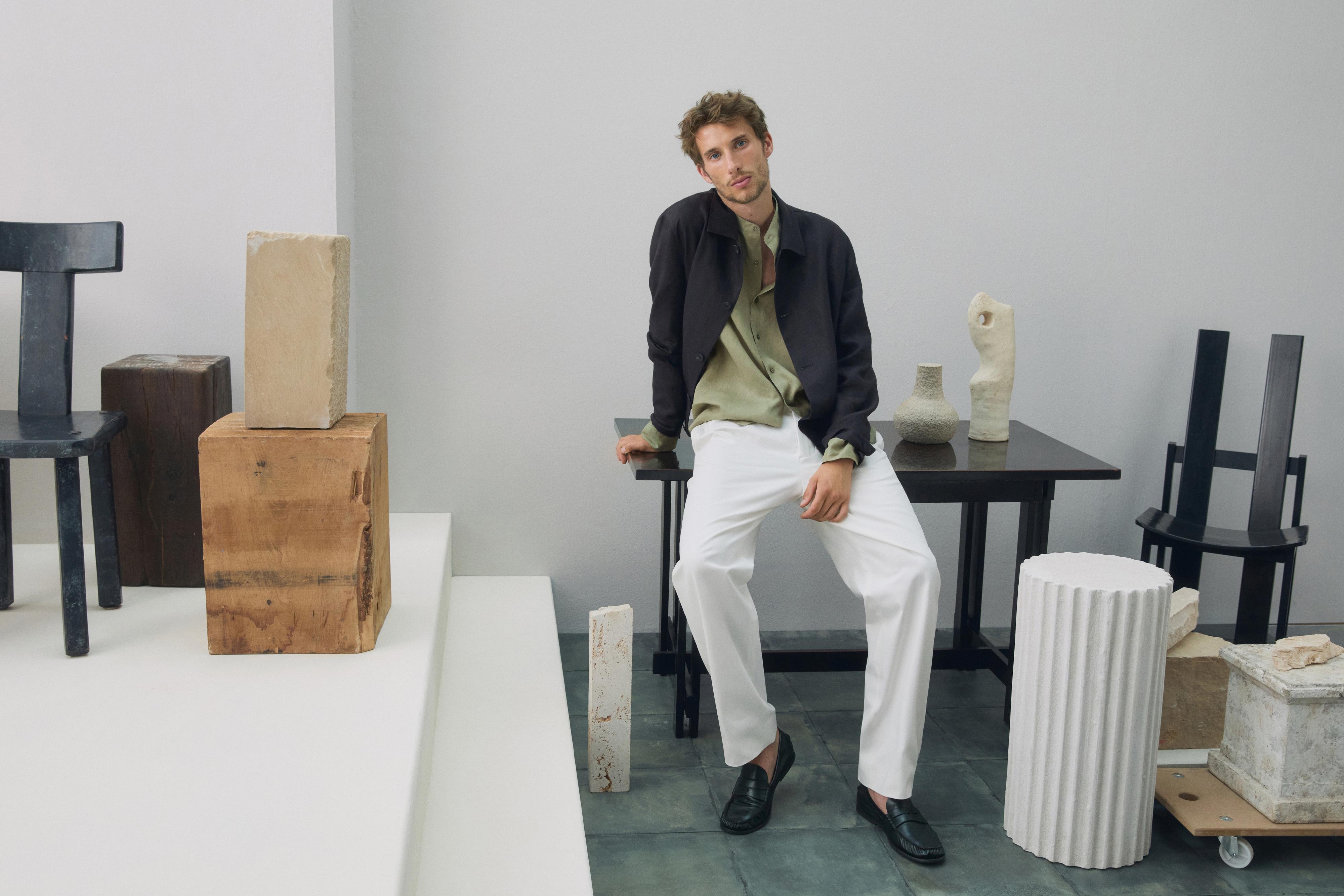 100% linen total look overshirt — BROWN