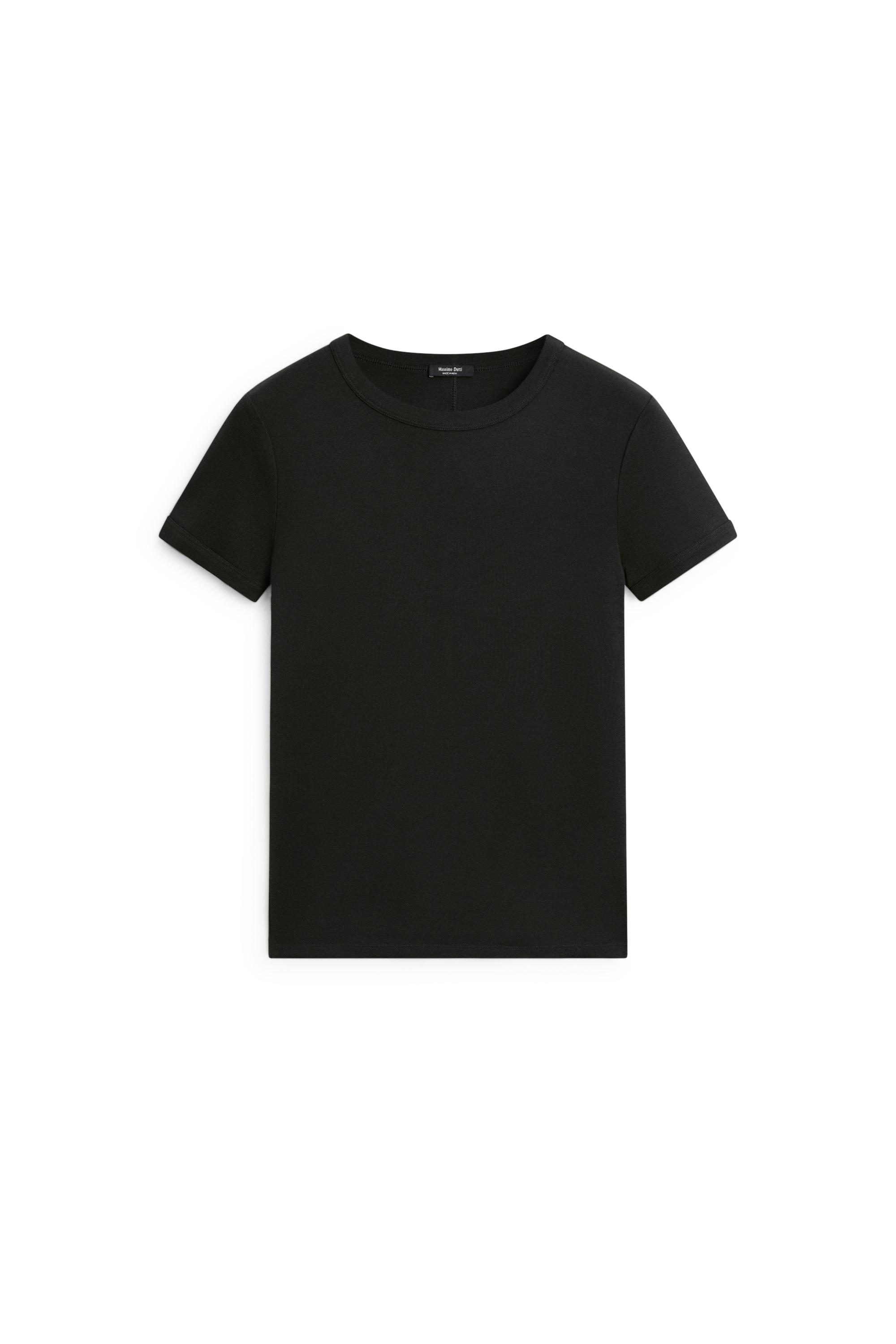 Ribbed short sleeve T-shirt — BLACK