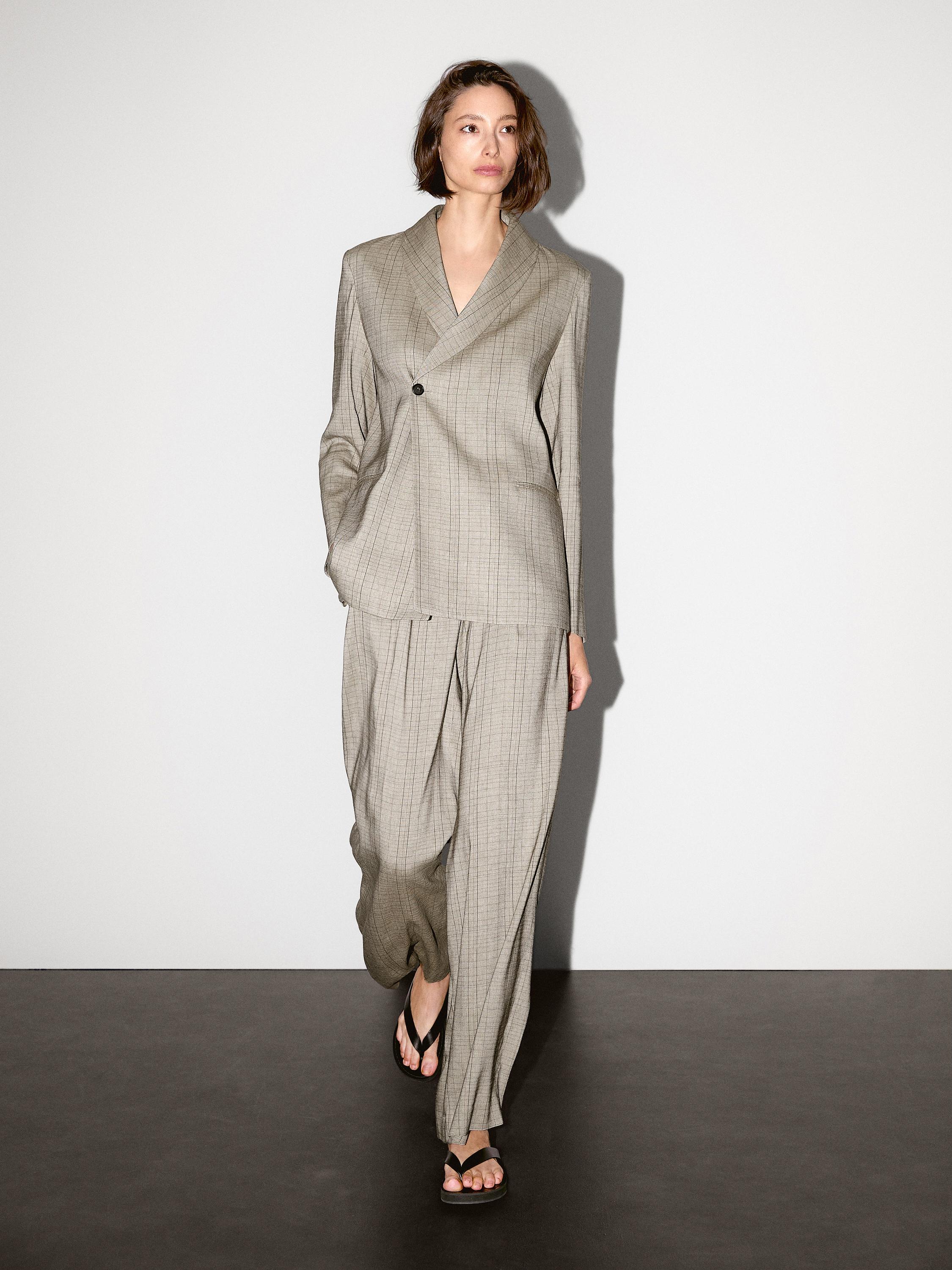 Check print shawl collar blazer · Beige · Dressy | Massimo Dutti