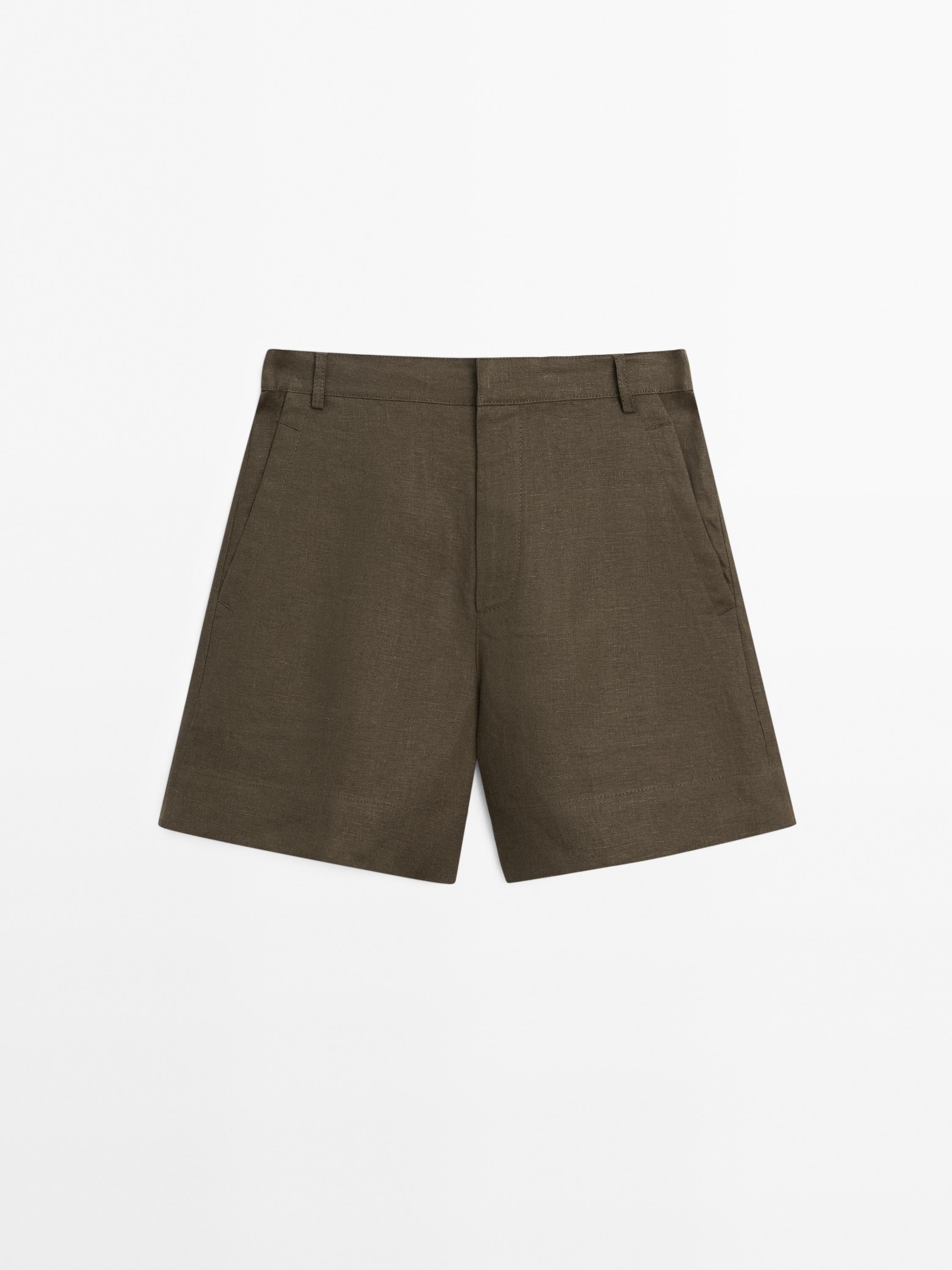 100% linen short Bermuda shorts