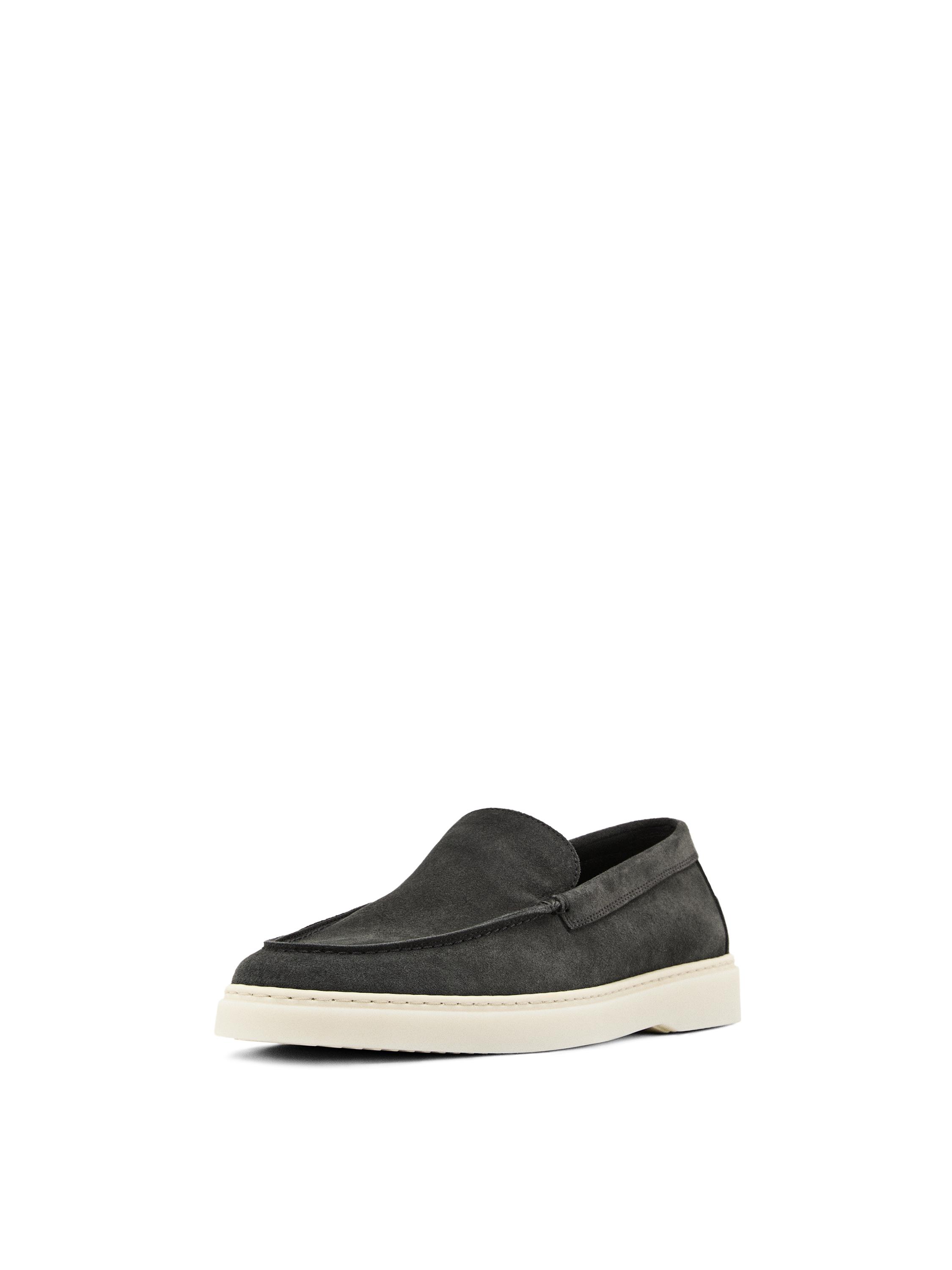 Split leather loafers with moc toe — BLUE