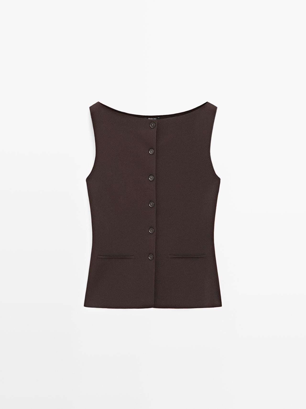 Gilet En Maille Avec Poches - Marron - M - Massimo Dutti - Femme