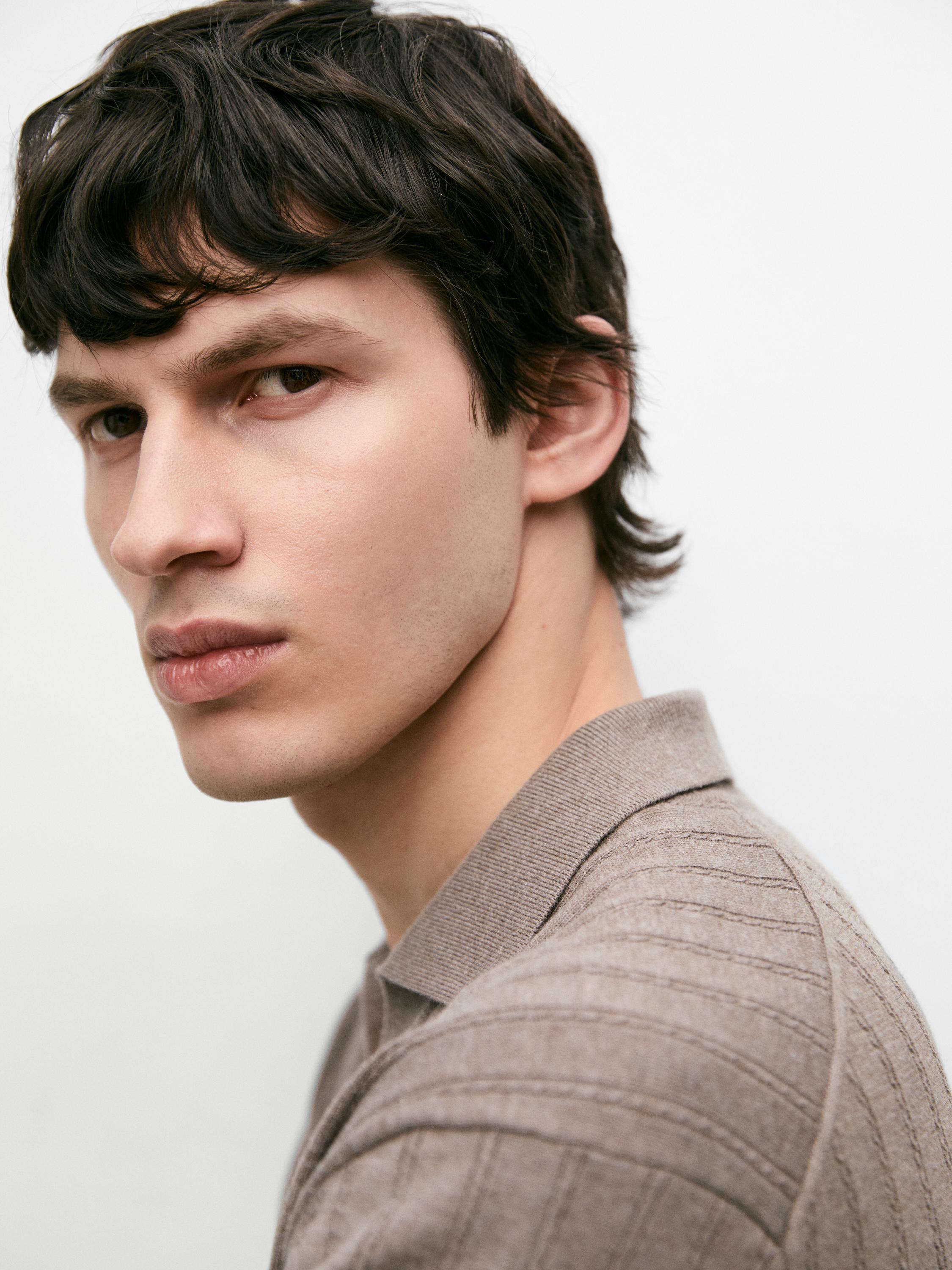 Cable-knit polo sweater — MINK