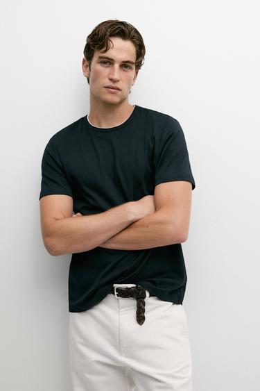 Contrast neck detail T-shirt — NAVY BLUE 3