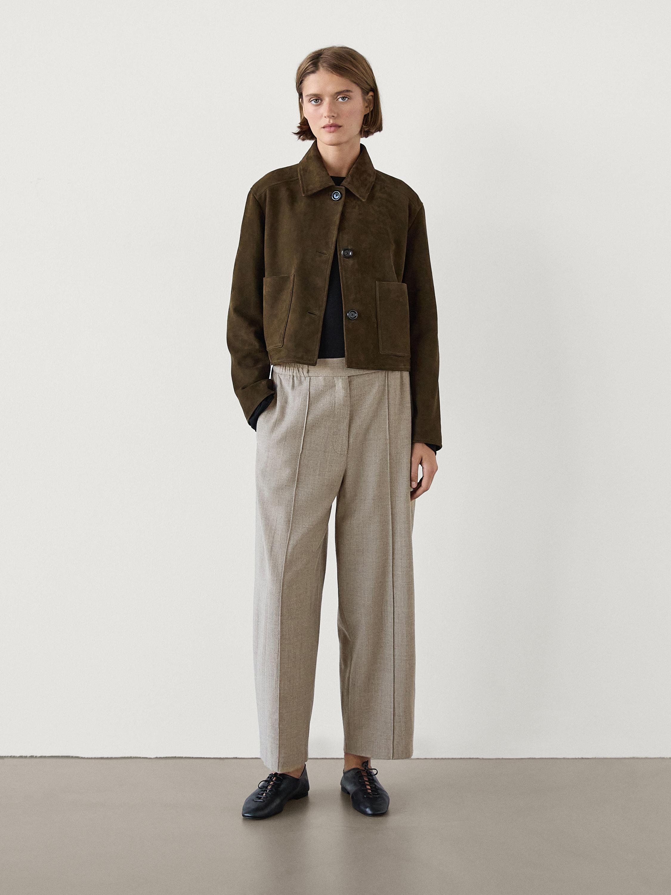 100% wool barrel trousers