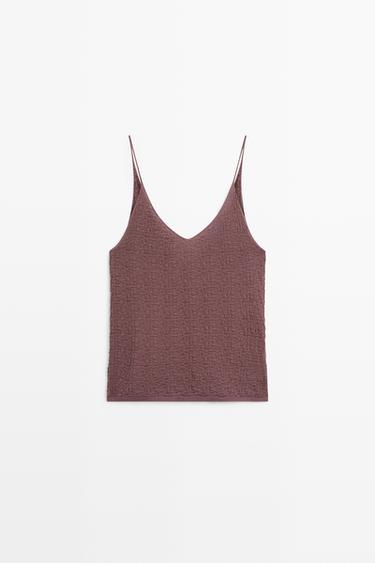 100% cotton textured strappy top — PINK MARL 2
