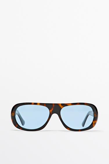 Wide tortoiseshell-effect sunglasses — BLUE 1