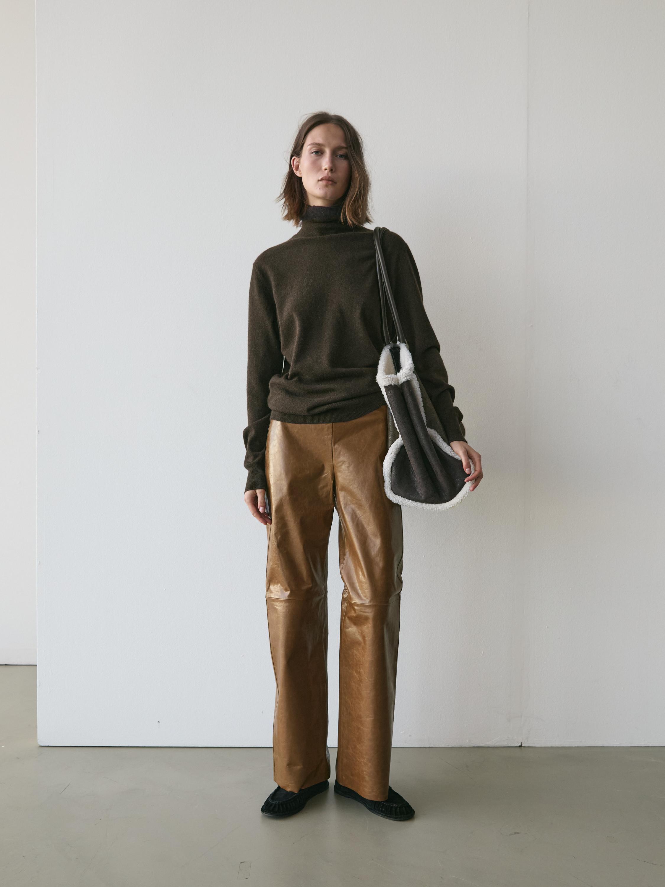 Shiny nappa leather trousers — CAMEL