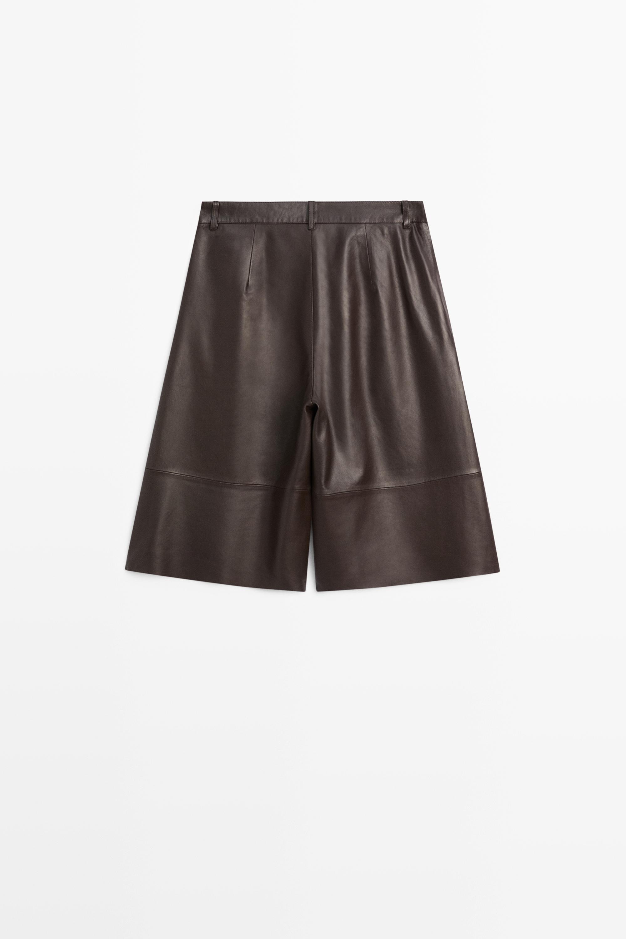 Long nappa leather Bermuda shorts — BROWN