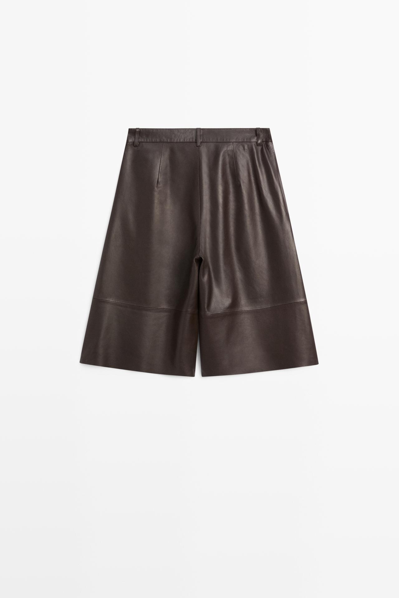 Long nappa leather Bermuda shorts — BROWN