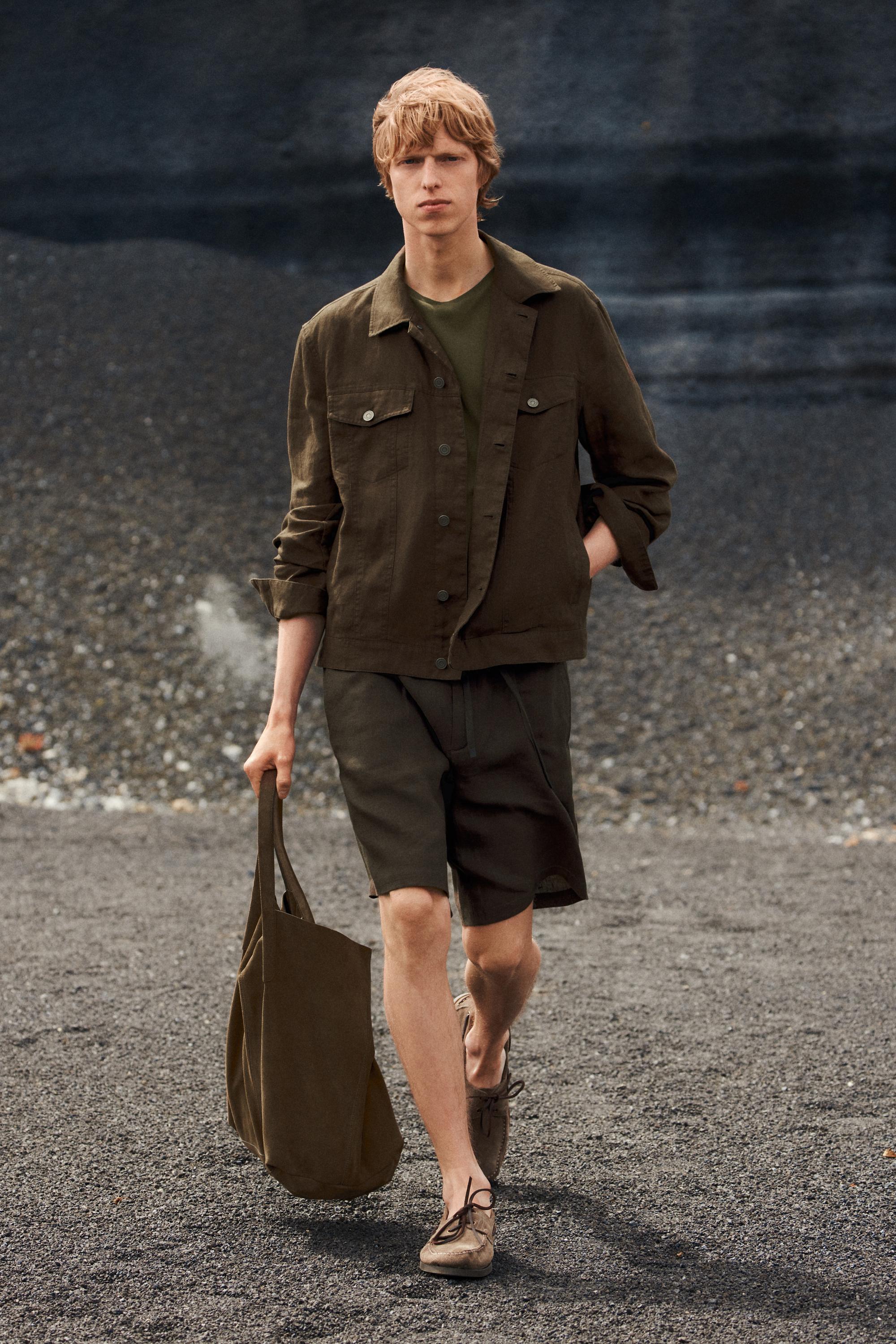 100% linen trucker jacket — DARK KHAKI