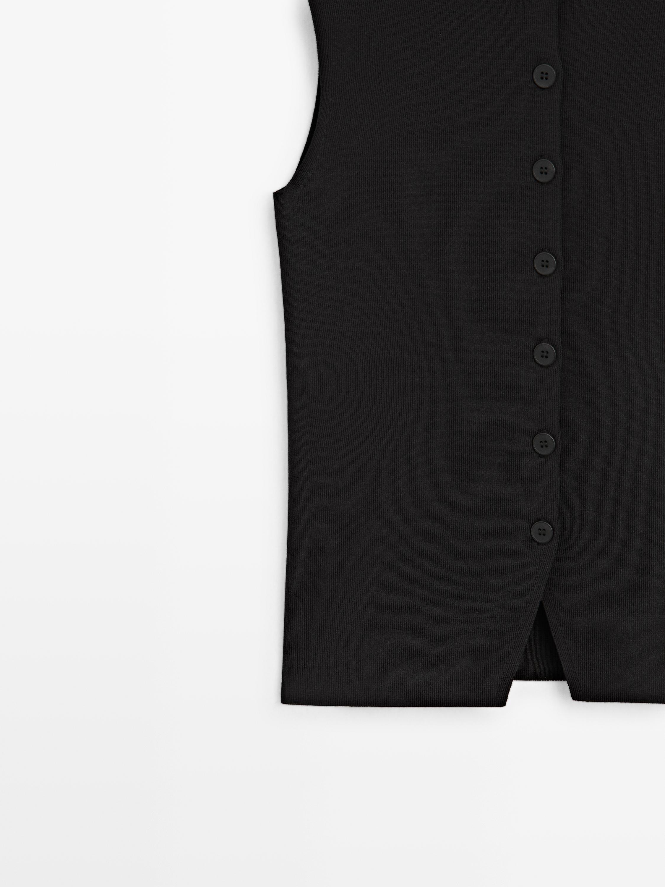 V-neck vest with button details — BLACK