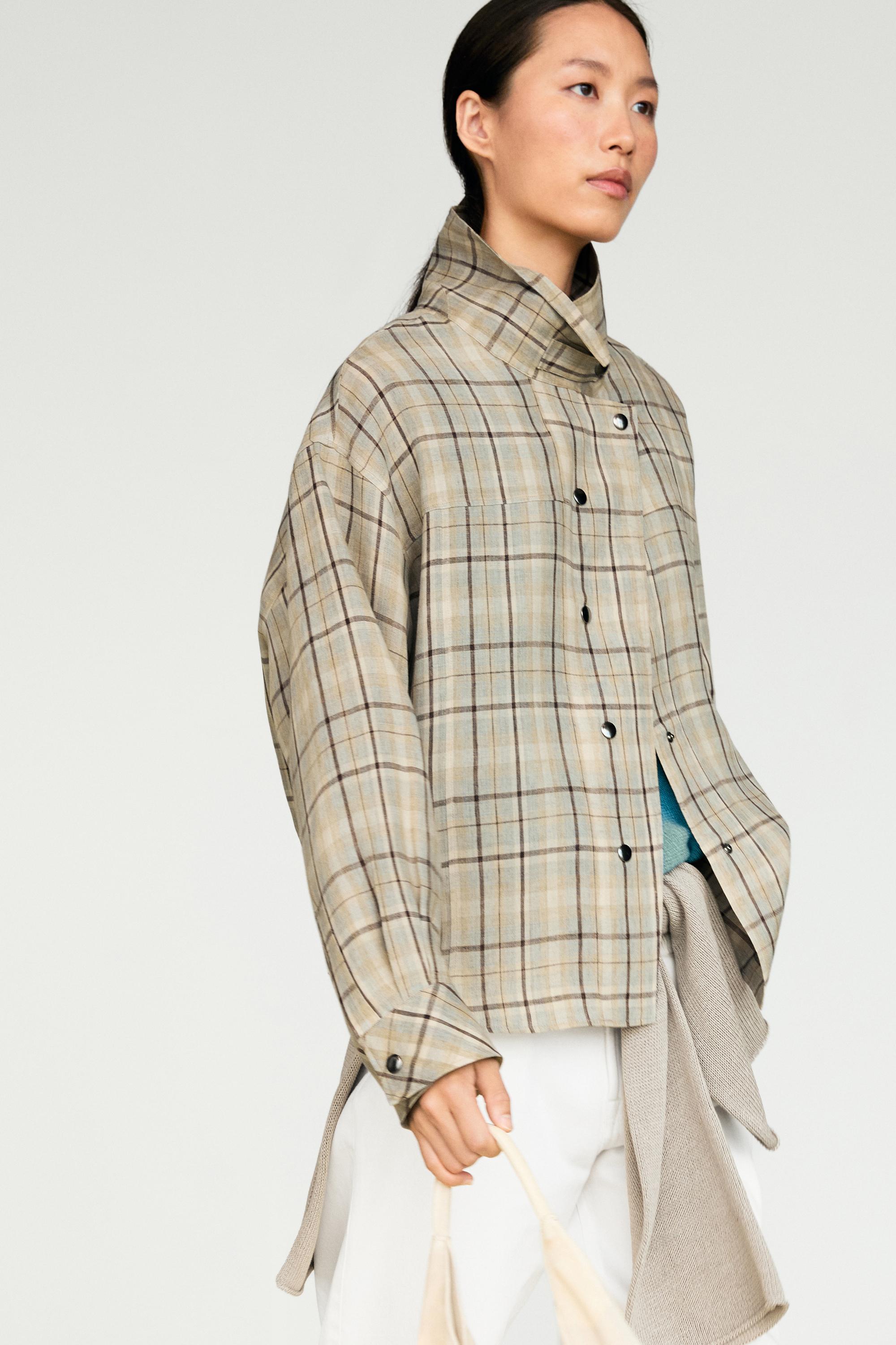 100% linen check shirt with snap buttons