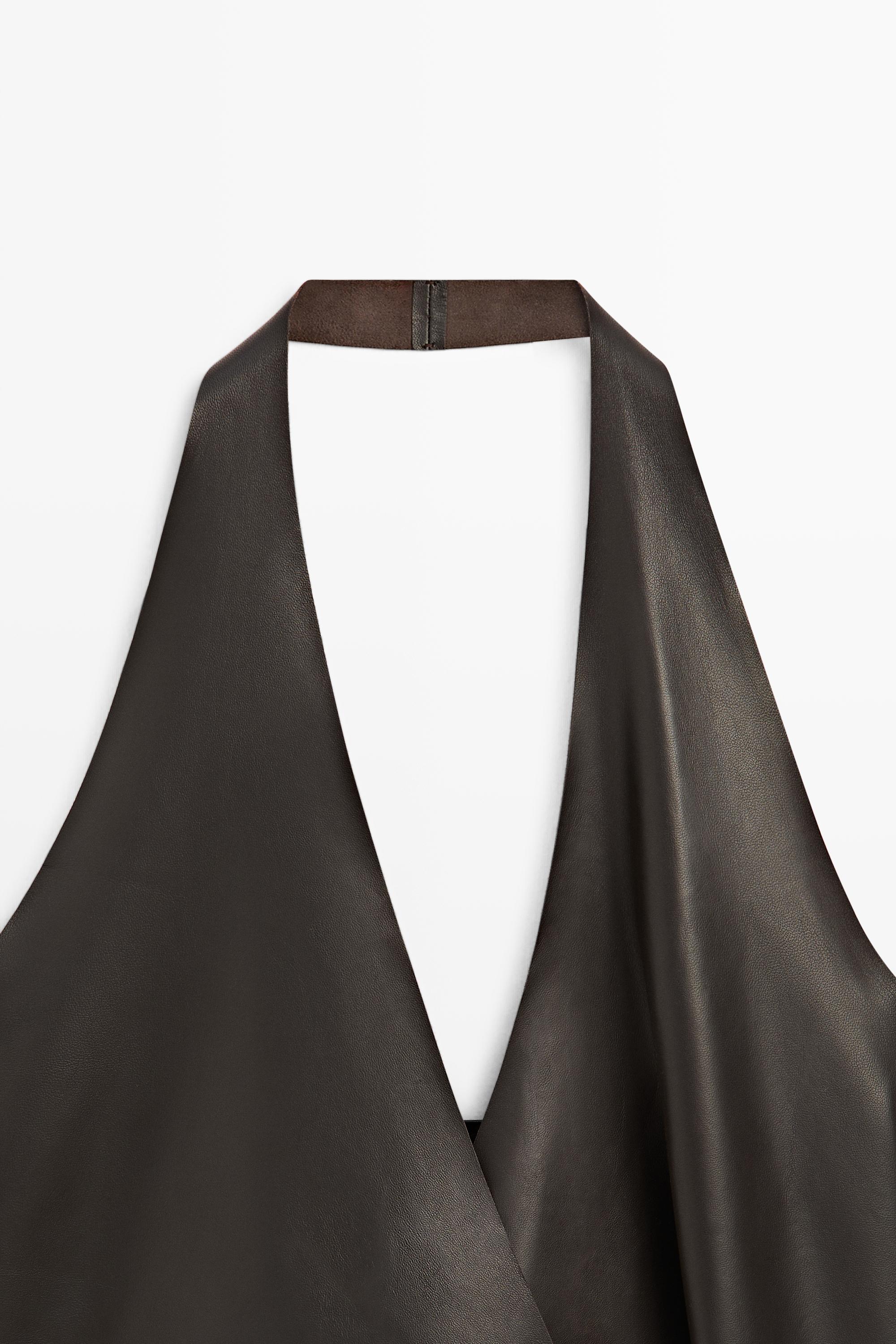 Nappa leather wrap top — BROWN