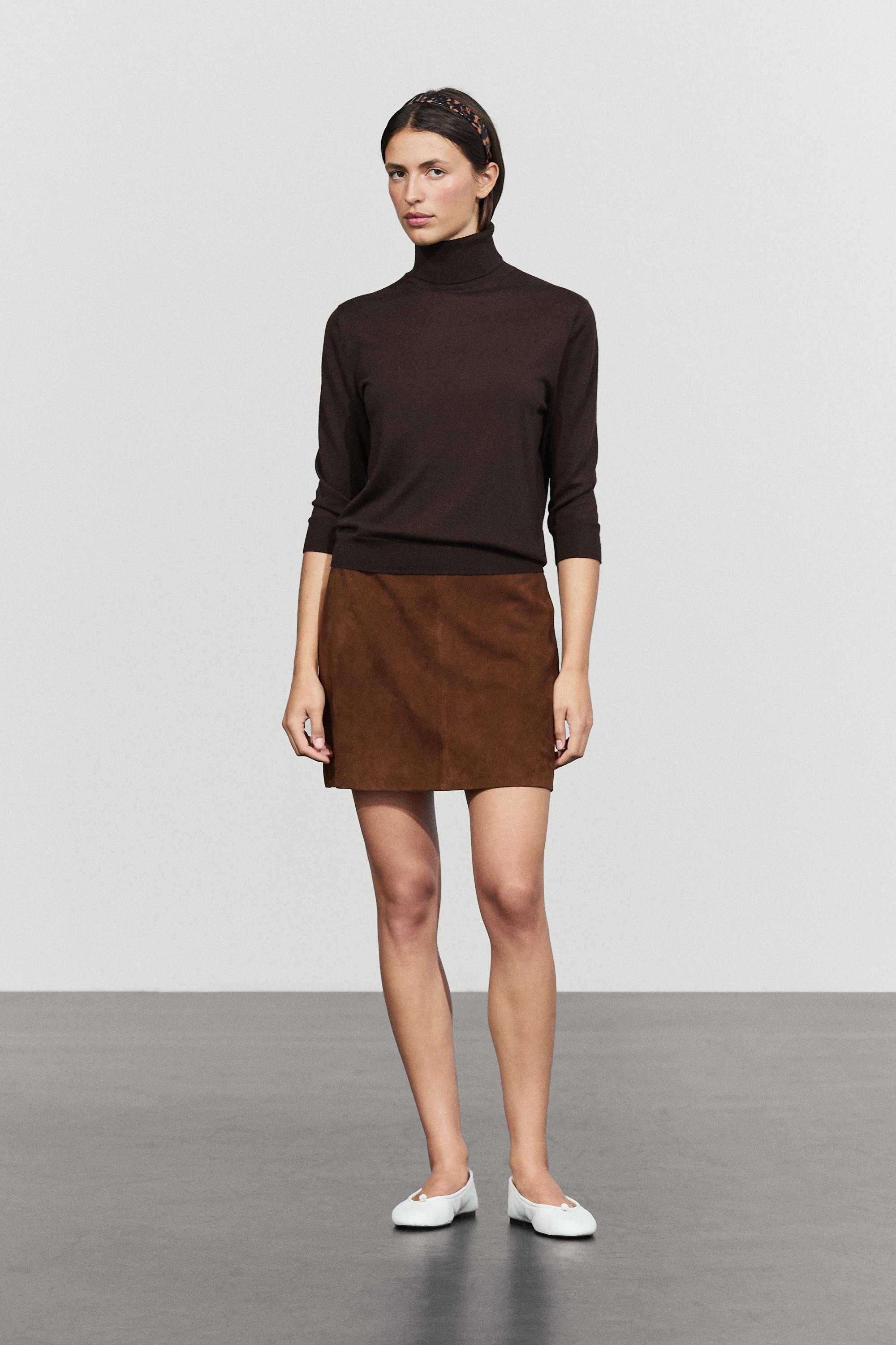 Suede leather mini skirt — MOLE BROWN