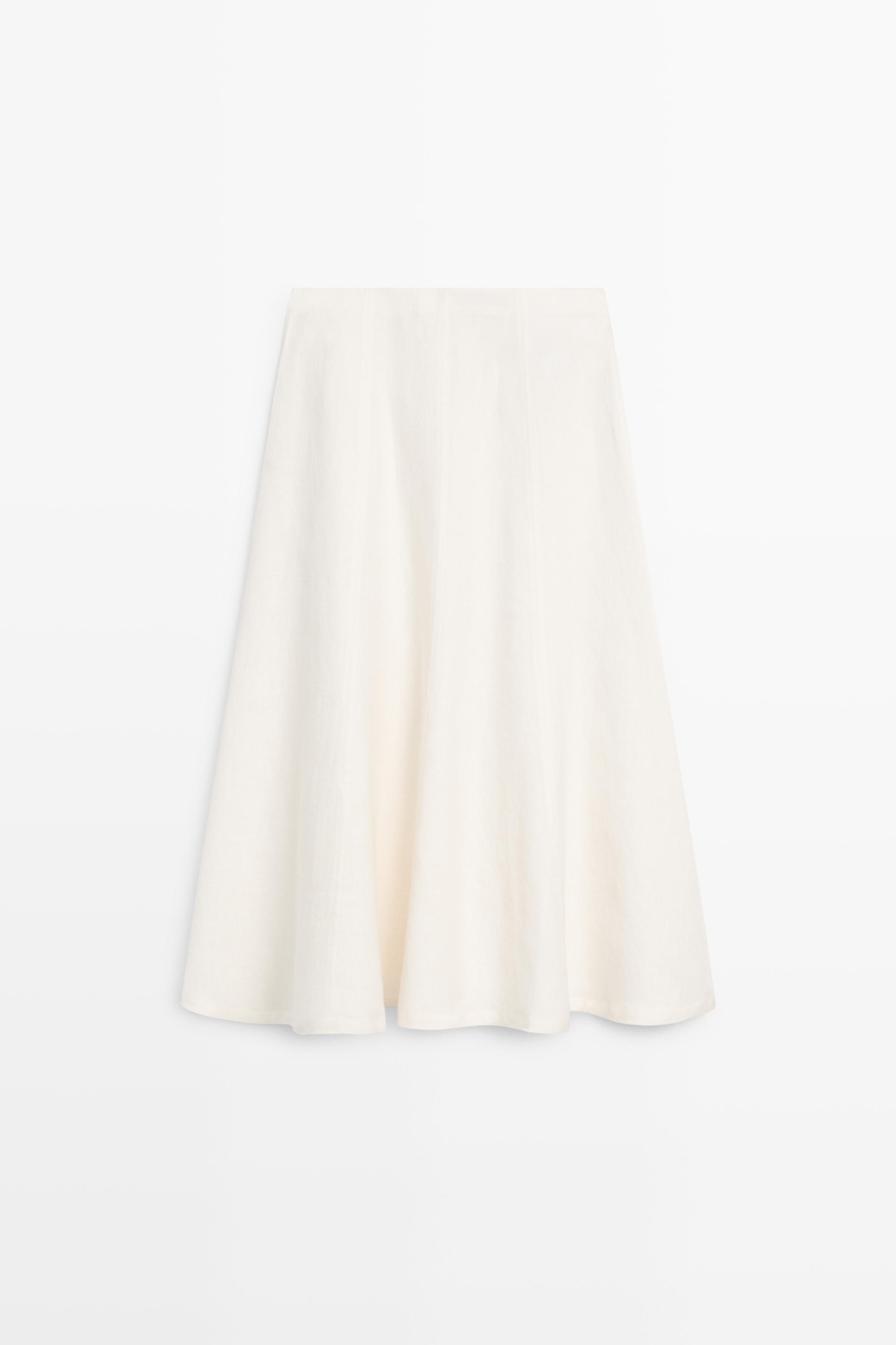Flowing 100% linen midi skirt — WHITE