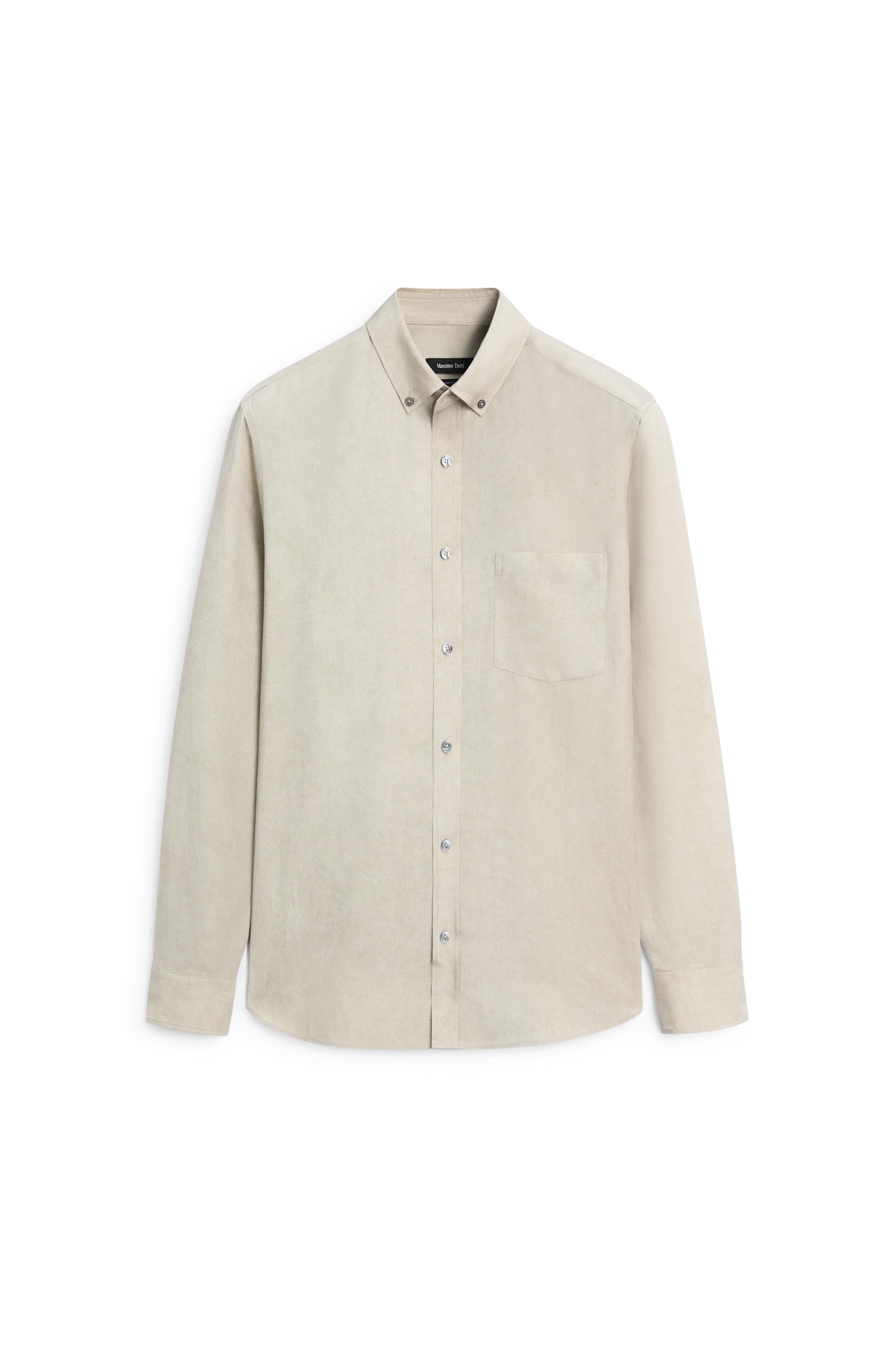 Flowing regular fit lyocell-linen shirt — GREEN