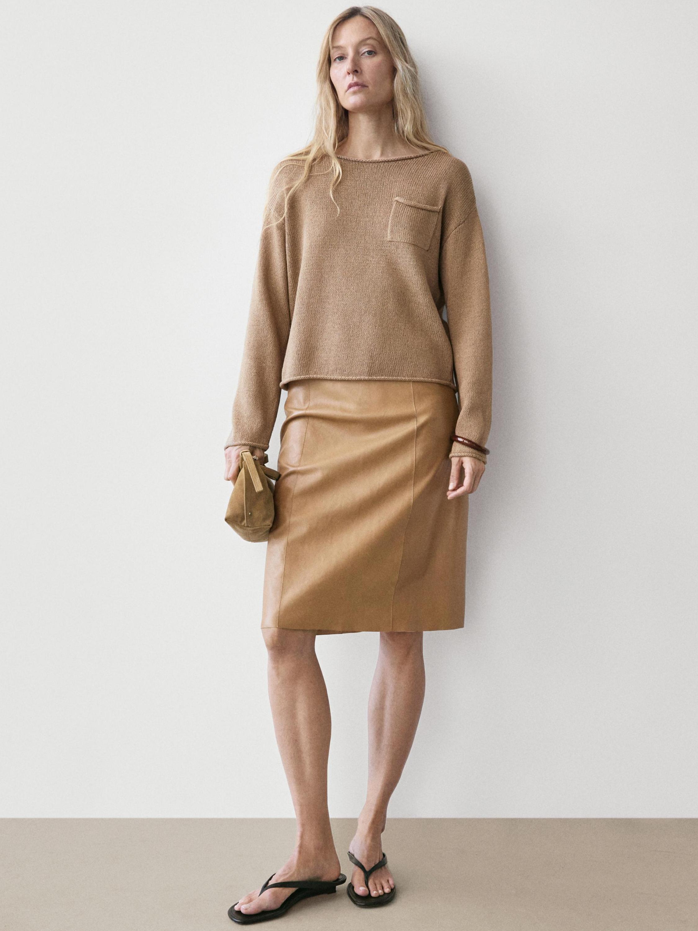 Cotton and linen knit sweater with pocket detail — Washed