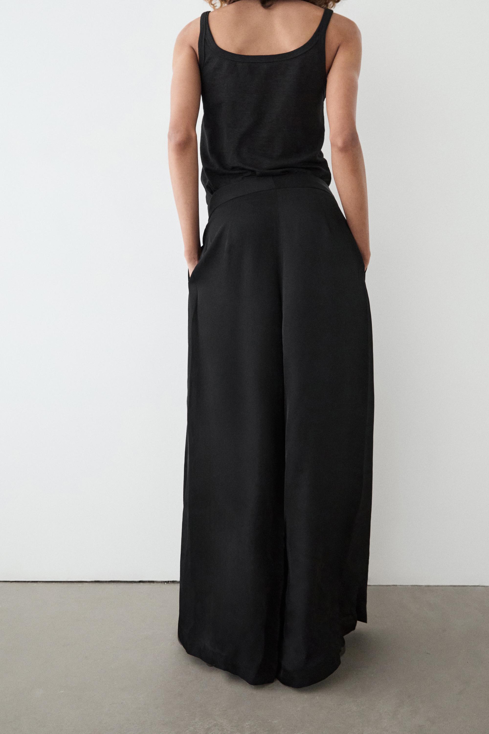 Satin trousers with darts — BLACK