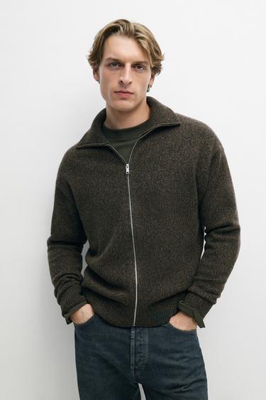 100% wool knit zip-up cardigan — PINE GREEN 3