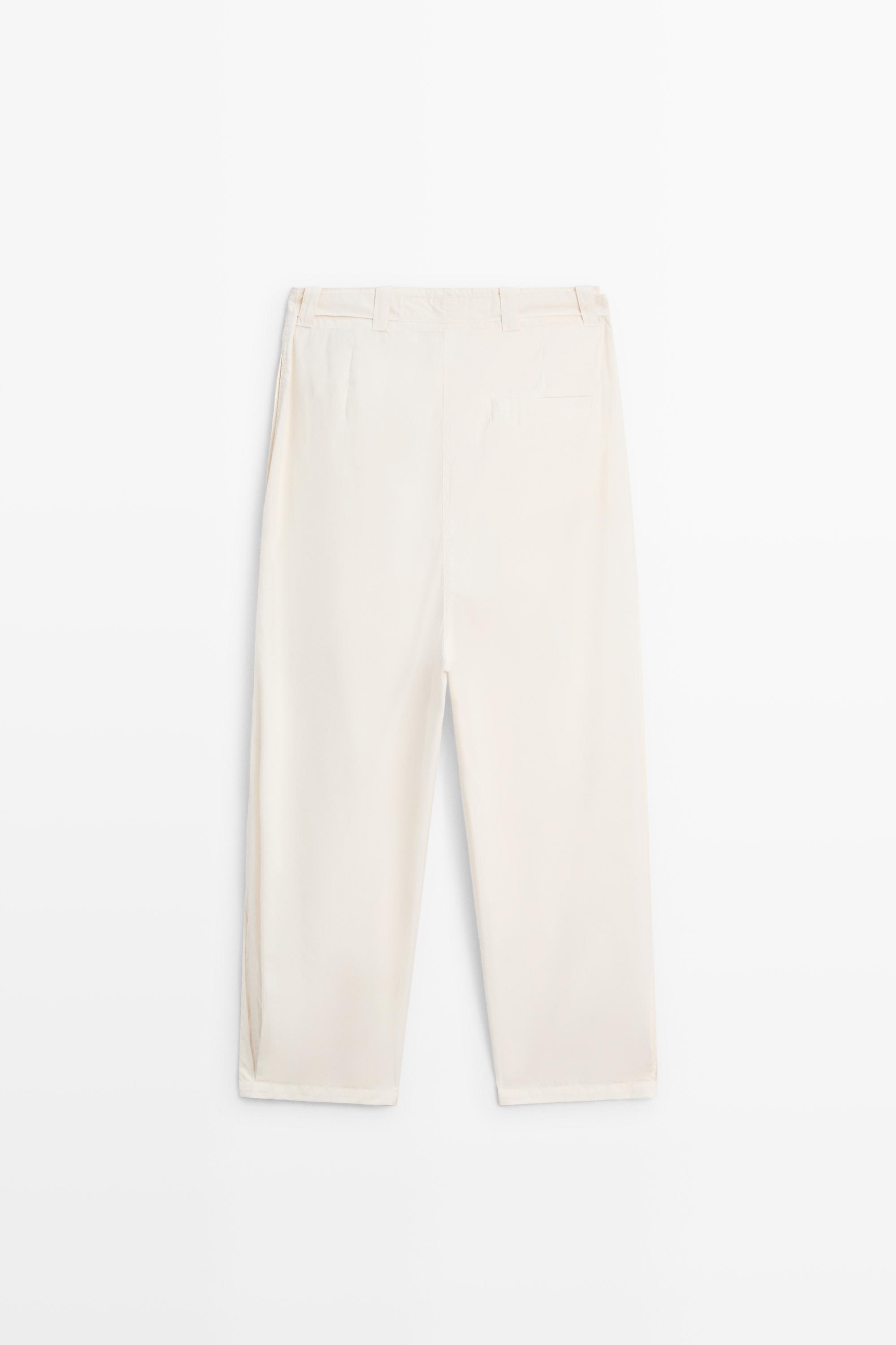 Cotton blend pants with tie detail — WHITE
